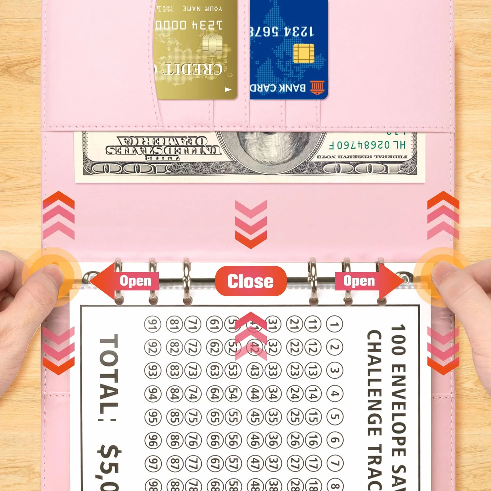A5 Libro Del Risparmio, 100 Envelope Saving Challenge, Budget Planner Money Binder, Rosa