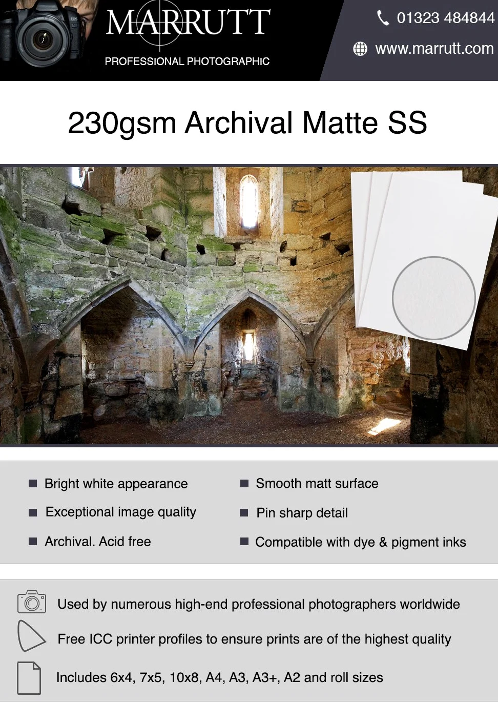 Marrutt Carta Fotografica Archival Matt 230gsm Solo Fronte Per Stampanti Inkjet 10" x 8" - 50 Fogli di Carta Opaca per da archivio Fotografico