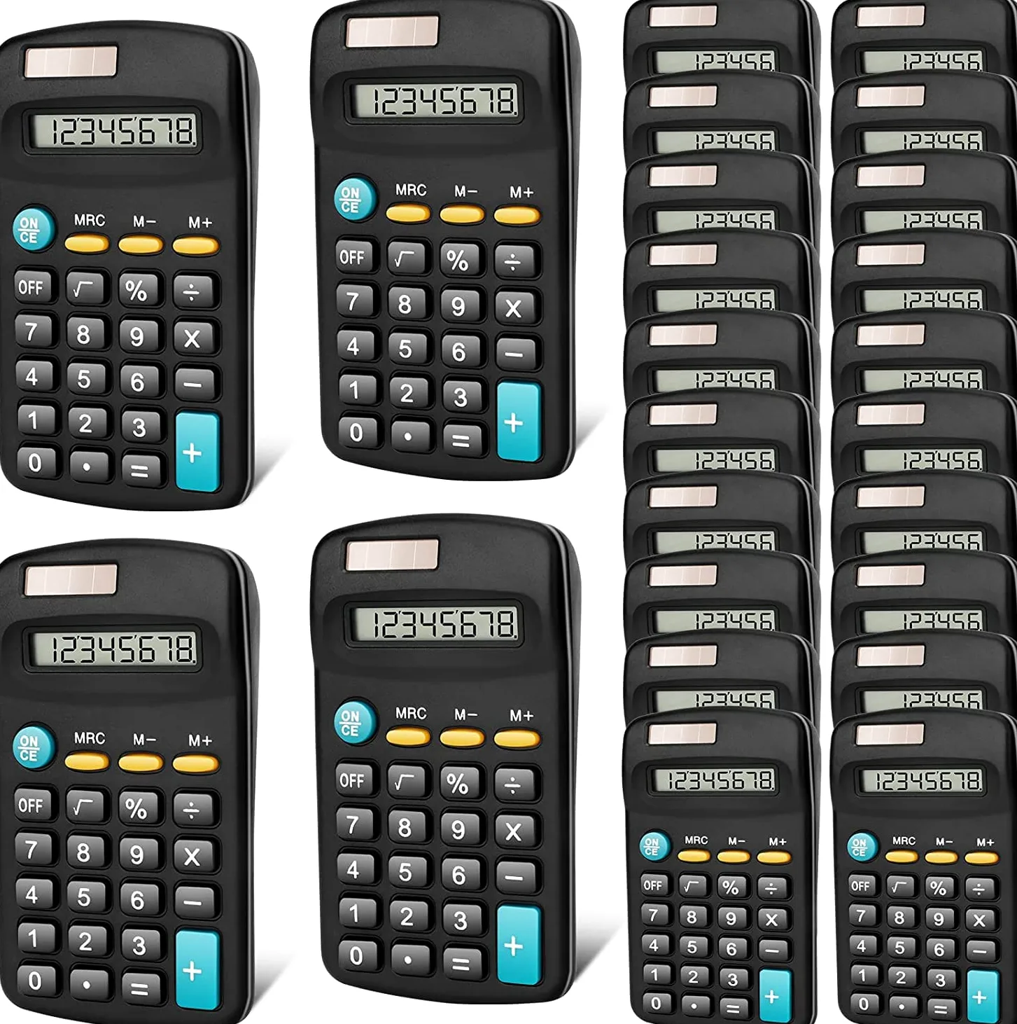 Confezione da 24 calcolatrici portatili di base, display a 8 cifre, alimentate a energia solare e a batteria, formato tascabile, ideali per ufficio, scuola e casa