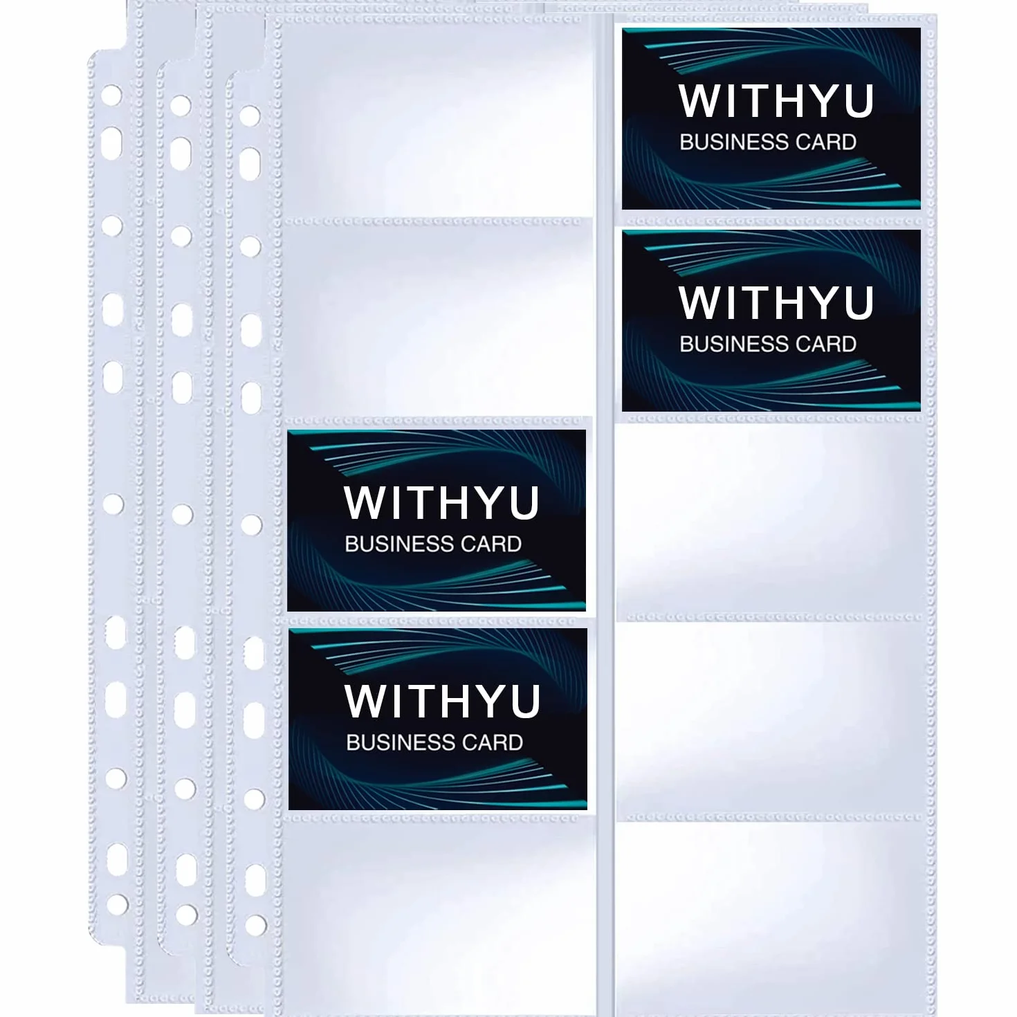 WITHYU 600 Tasche per Biglietti da Visita, Fogli Raccoglitori, Pagine ad Anelli 2/3/4, 10 Tasche Doppia Faccia, Polipropilene A4 Trasparente