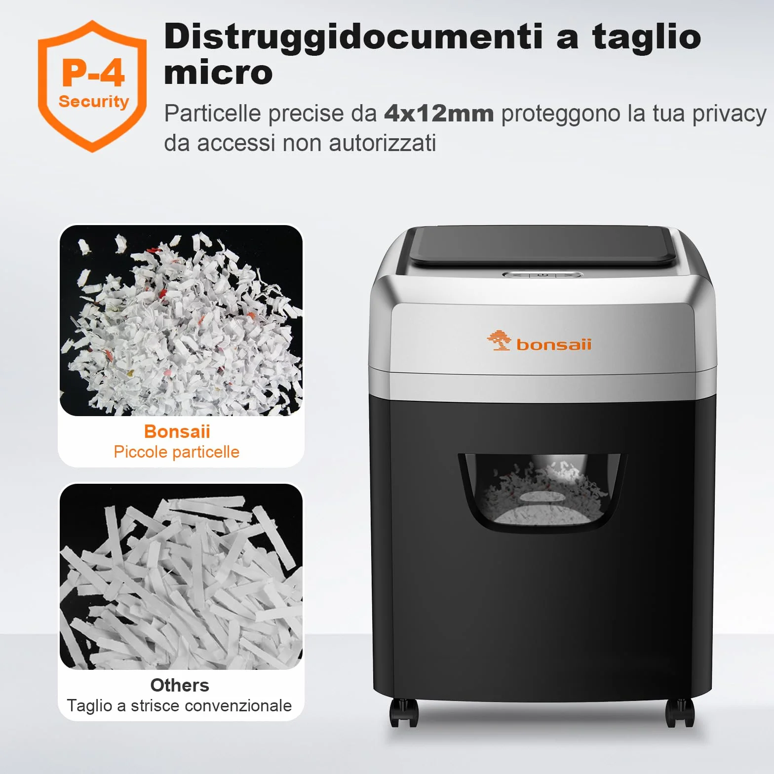Bonsaii Distruggidocumenti con alimentazione automatica per 160 fogli, taglio a croce P-4, 60 minuti di funzionamento continuo, scatola di scarico da 23 litri, per uso ufficio C290-A