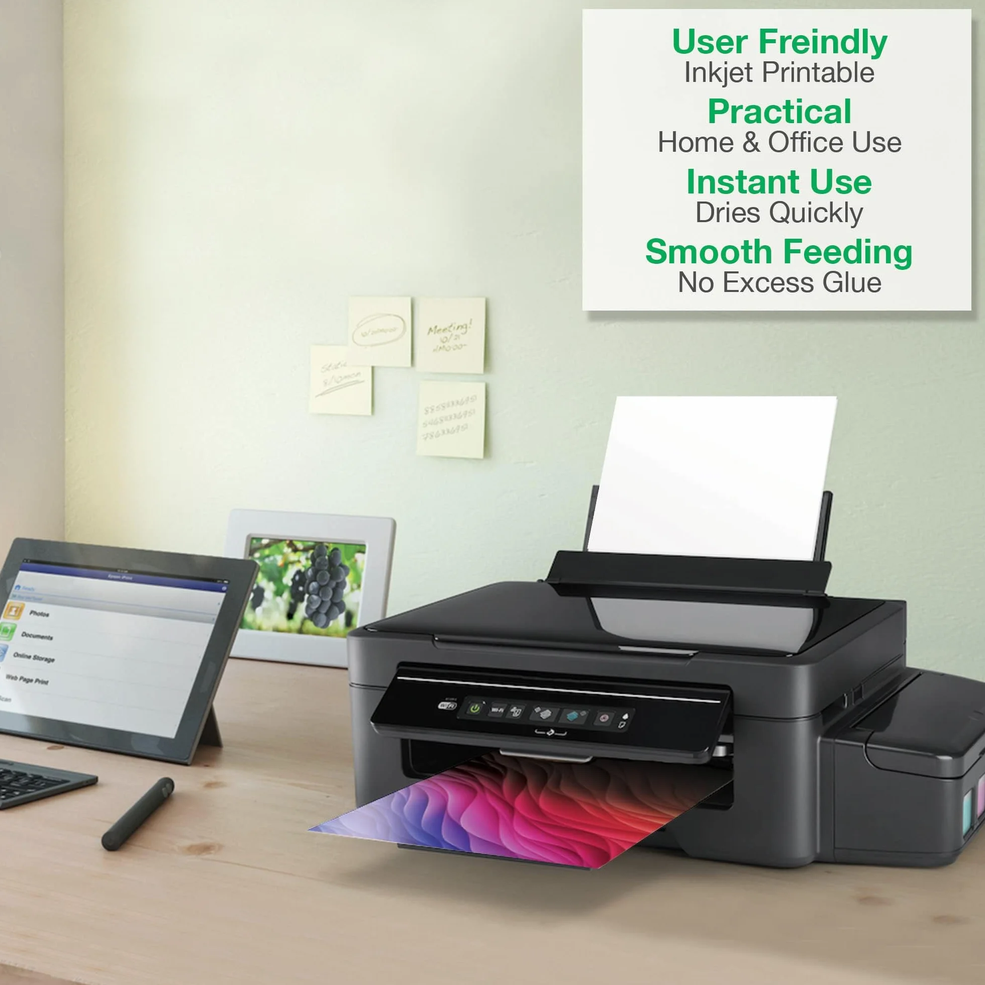 Evergreen Goods 20 Fogli A4 Adesivi in Vinile Bianco Lucido, Carta Adesiva per Stampante Inkjet e Laser