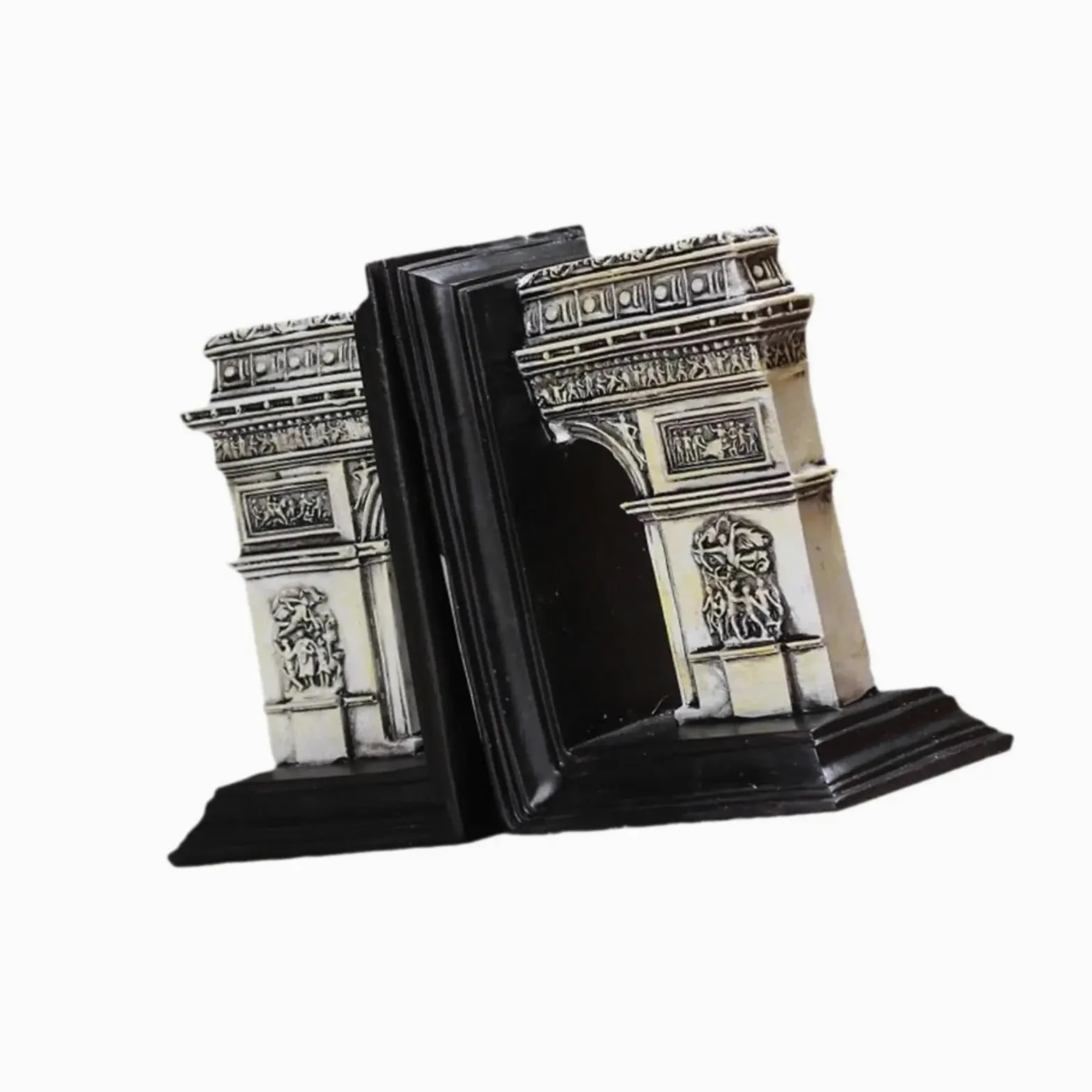 Fermalibri in resina Arch of Triumph da 2 pezzi, fermalibri antiscivolo for libri di cucina, librerie, scrivania per organizzare i libri