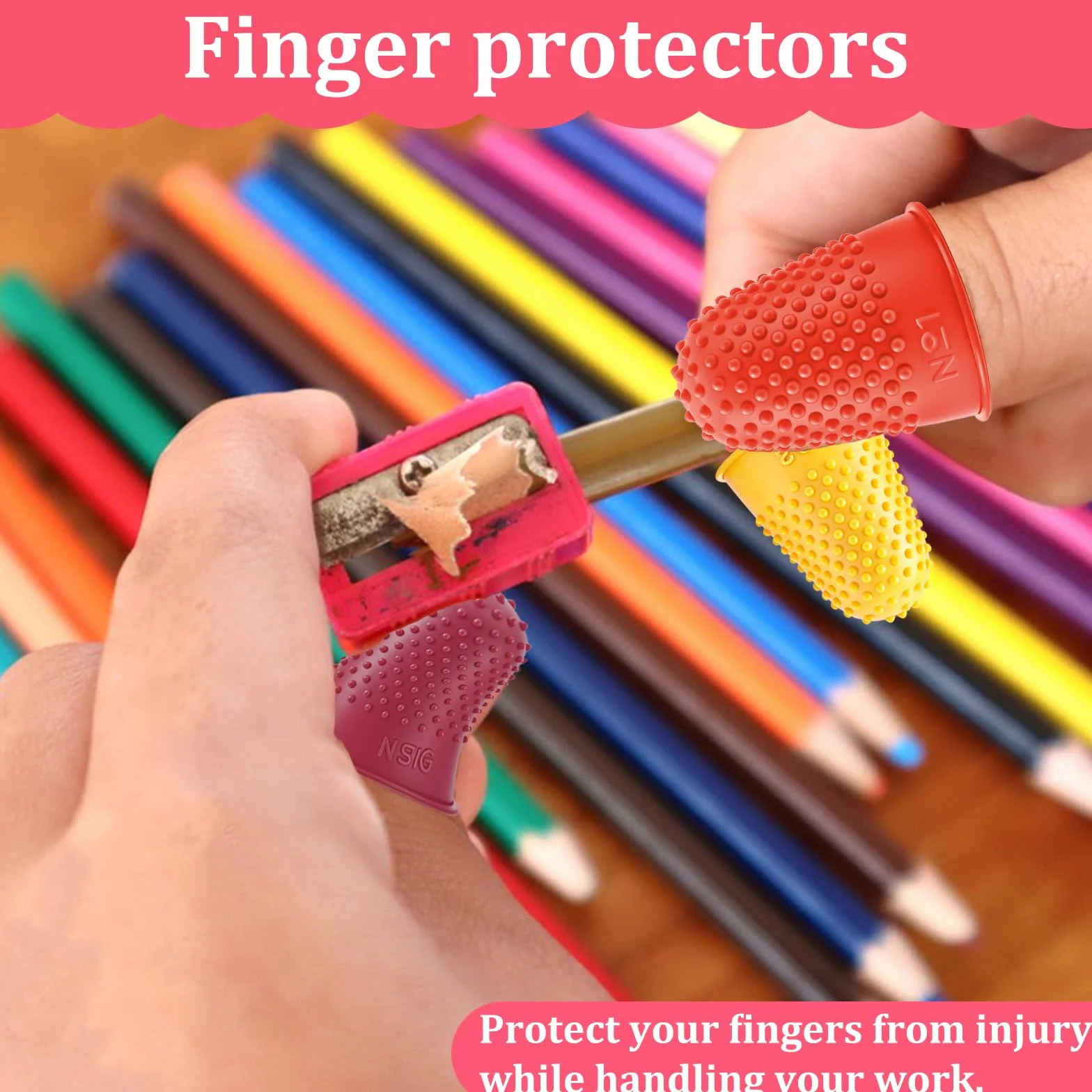 Protezioni per dita in silicone riutilizzabili, 5 misure e colori, per contare denaro e scrivere