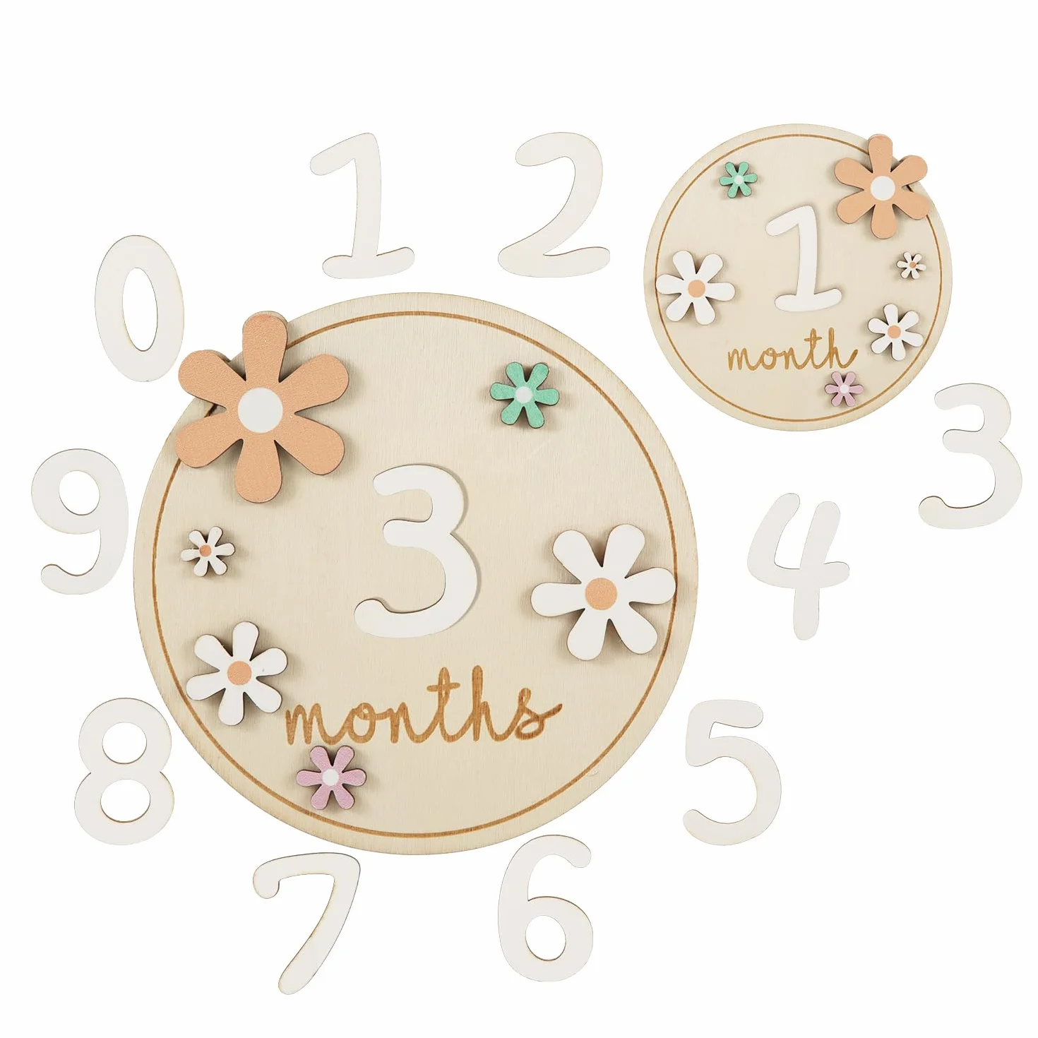 Biglietti Mensili per Bambini Carte Mensili in Legno Stile Floreale Cartello Ricordo Neonato 11 Numeri