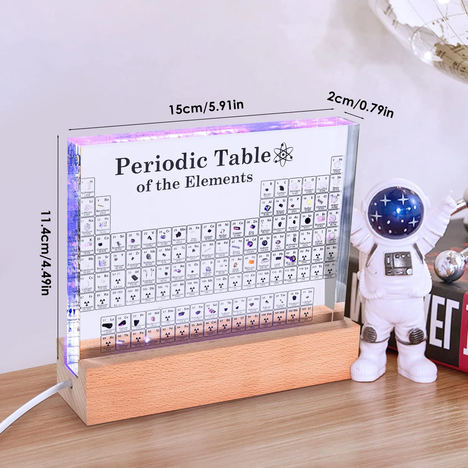 Tavola Periodica degli Elementi Chimici con Luce A LED, Tavola Periodica in Acrilico con Elementi Reali, Tavola Periodica con 83 Elementi, Display di Elementi Chimici, Sussidi Didattici, Regali