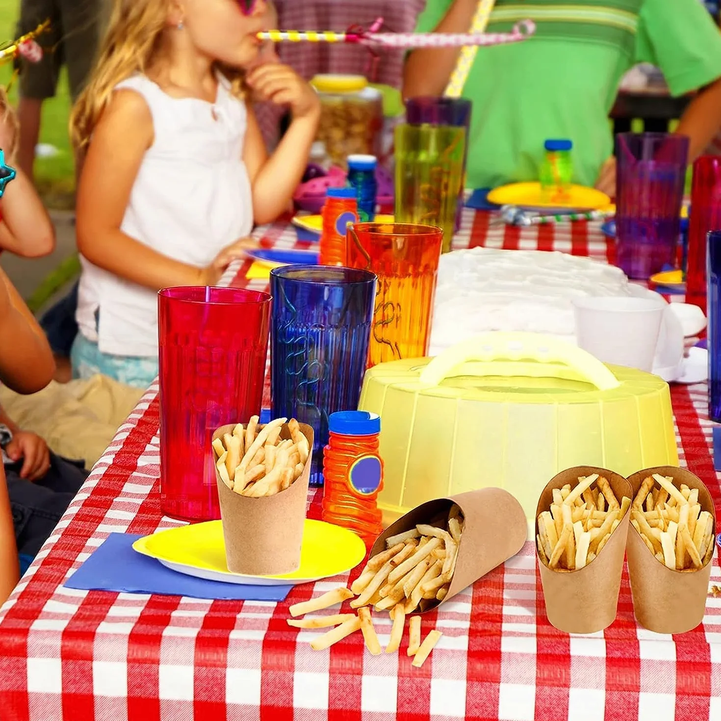 LATERN 100 Pezzi Porta Patatine Fritte Usa e Getta, 360ml Tazze in Carta Kraft per Patatine Fritte