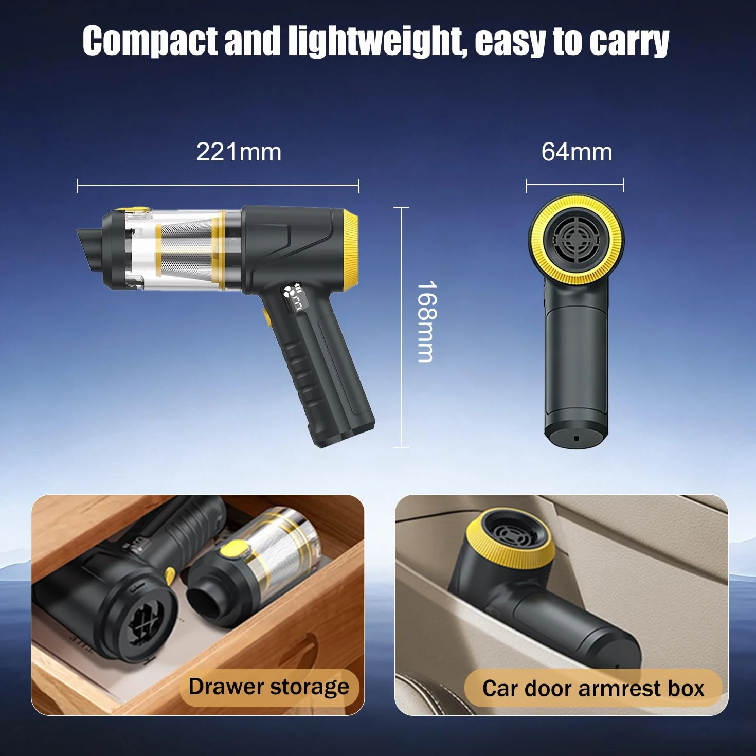 HKC 4 in 1 Soffiatore Aspiratore 110000RPM, Aria Compressa Elettrico 18000Pa, Air Duster Spolverino Motore Brushless, Aspirabriciole Senza Fili per Auto Casa Ufficio Peli Domestici schwarz