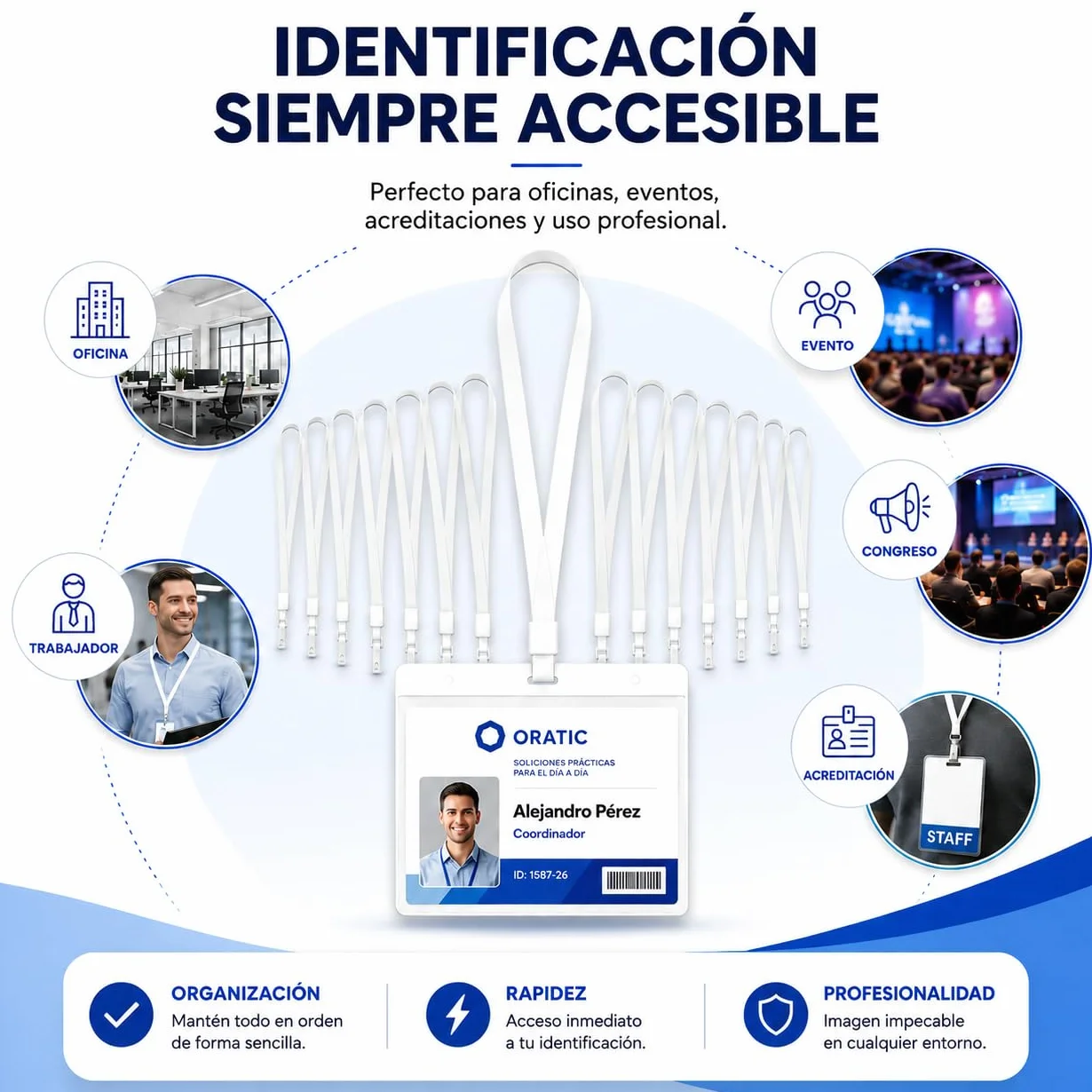 Confezione da 100 porta badge identificativi con cordino bianco e custodia trasparente da 110 x 80 mm, porta badge da appendere per credenziali, ufficio, eventi e accreditamenti (confezione da 100)