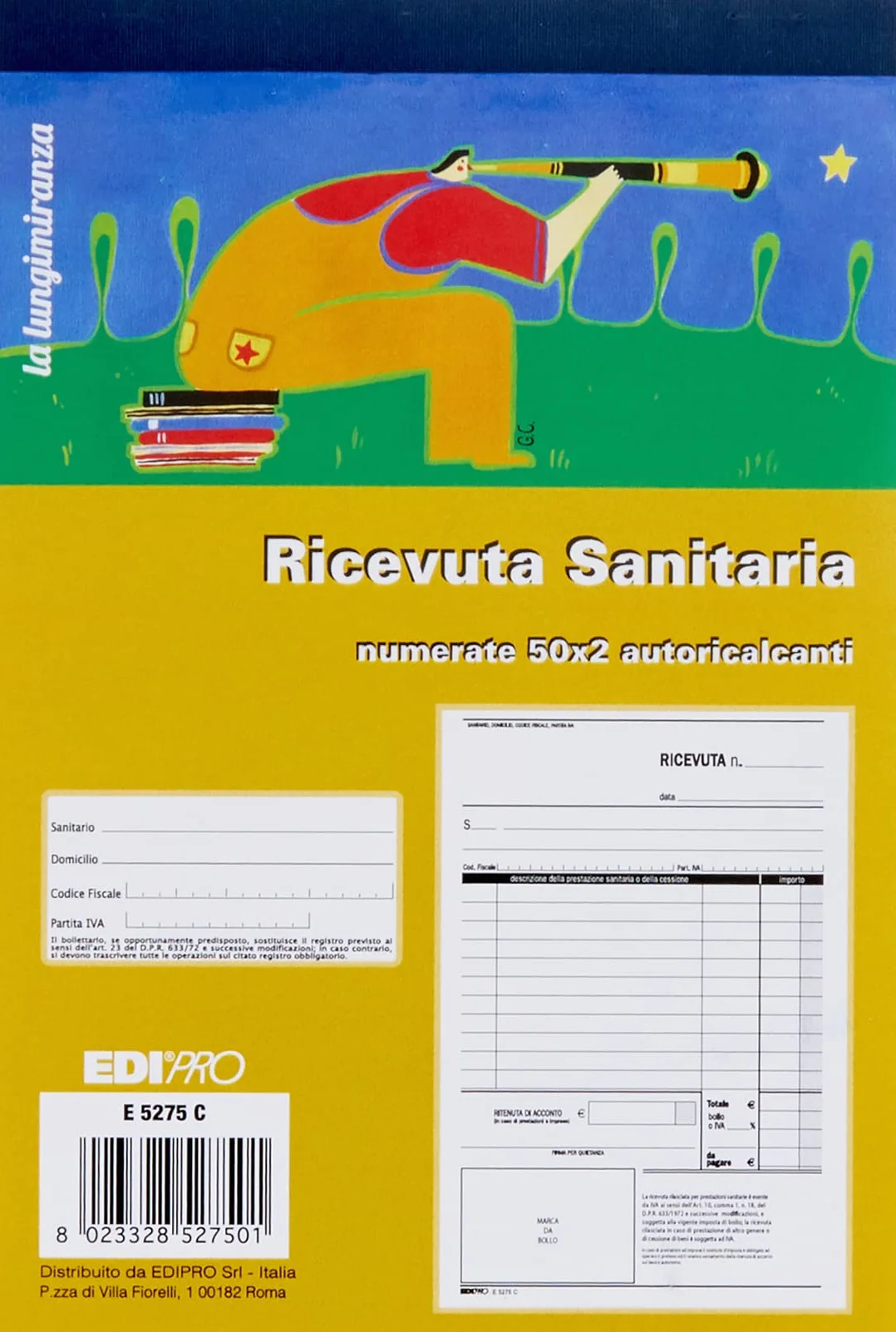 Blocco ricevute sanitarie numerate Edipro E 5275 C, 50 fogli autoricalcanti 23x15 cm
