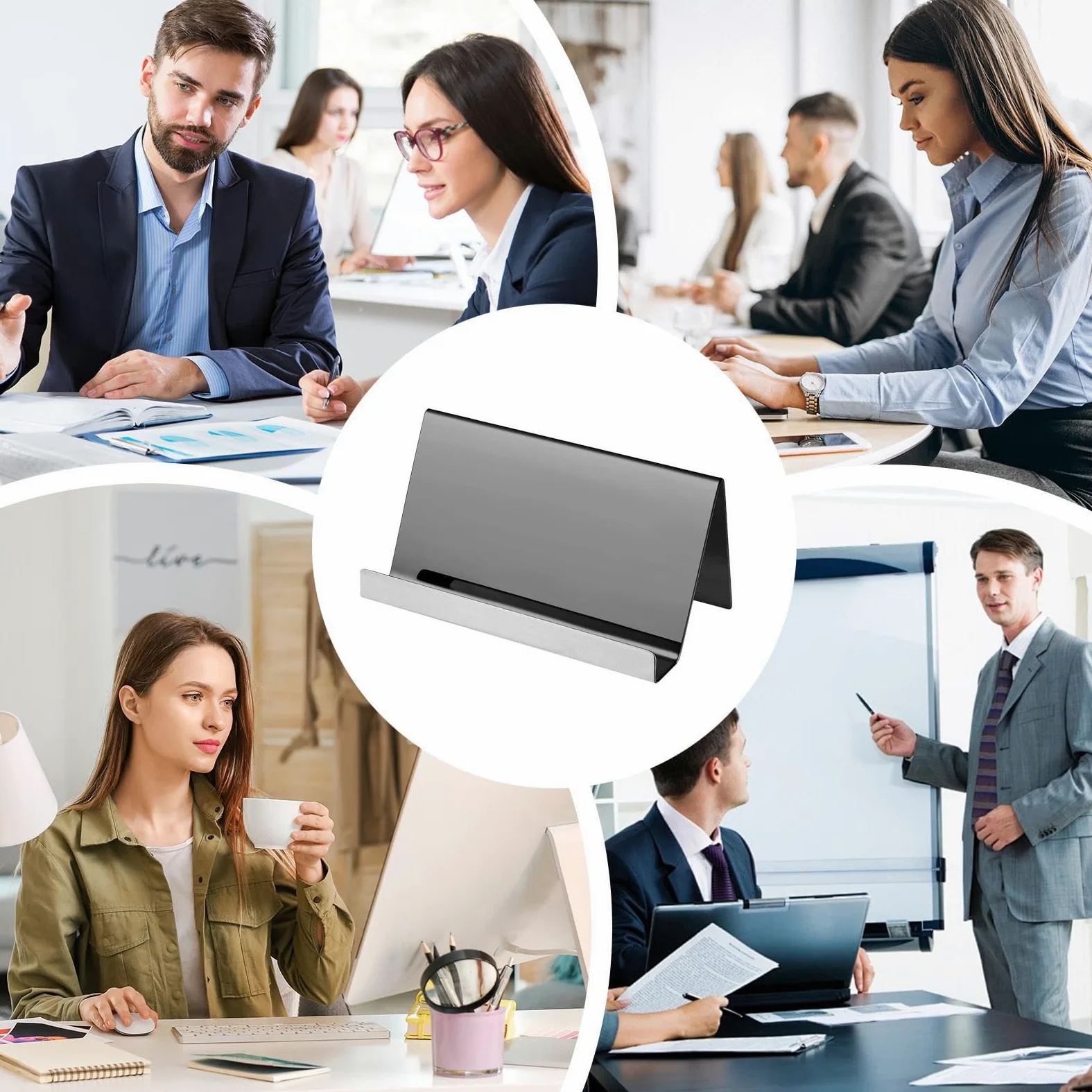 Portabiglietti Da Visita In Metallo 2 Pezzi per l'Organizzazione 'Ufficio | Portabiglietti Da Visita Da Tavolo Per Ufficio Interno Casa Posto Di Lavoro Studio E Scuola