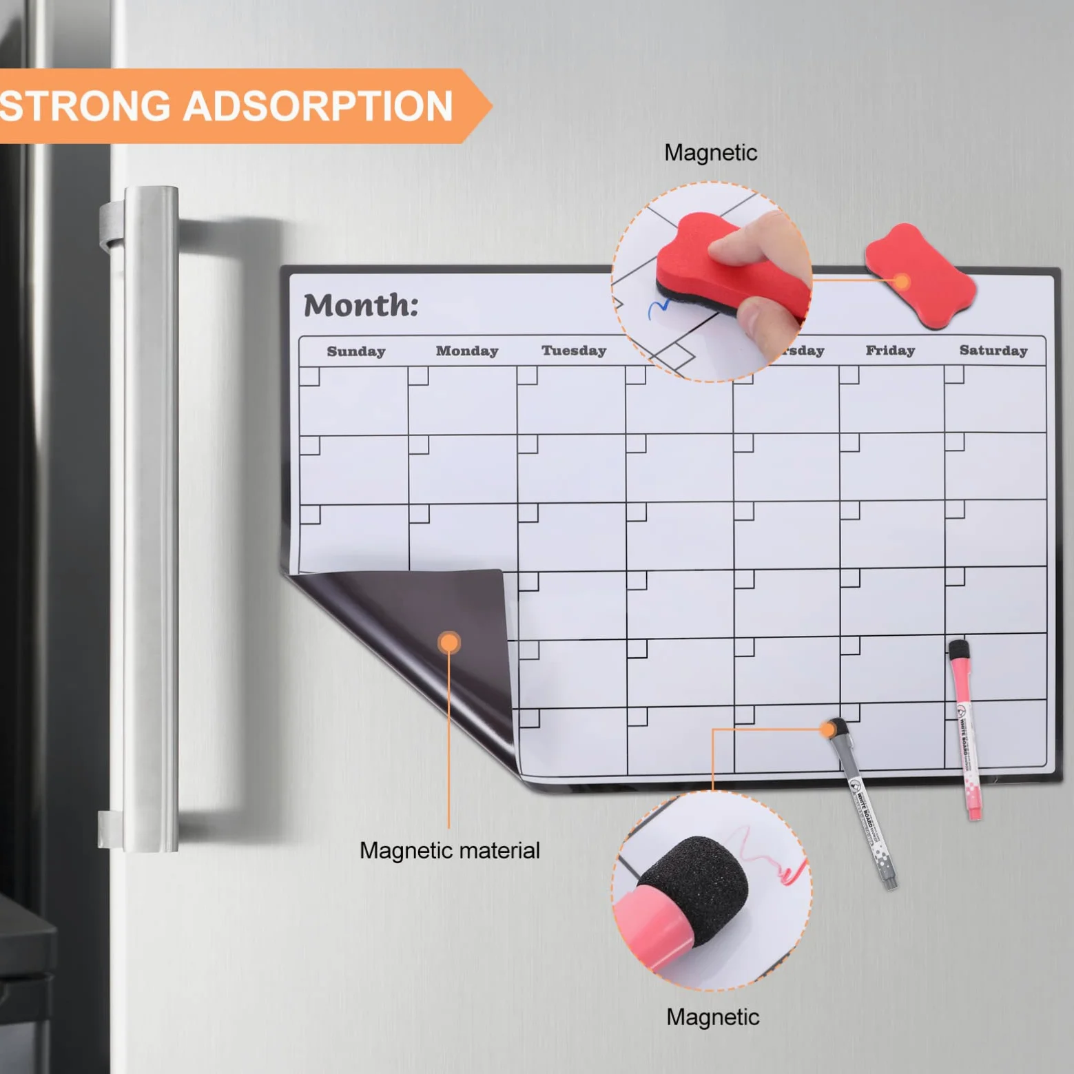 Agenda Mensile Magnetica Congelatore Pianificatore Mensile della Lavagna Calendario Bianca Magnetico PVC