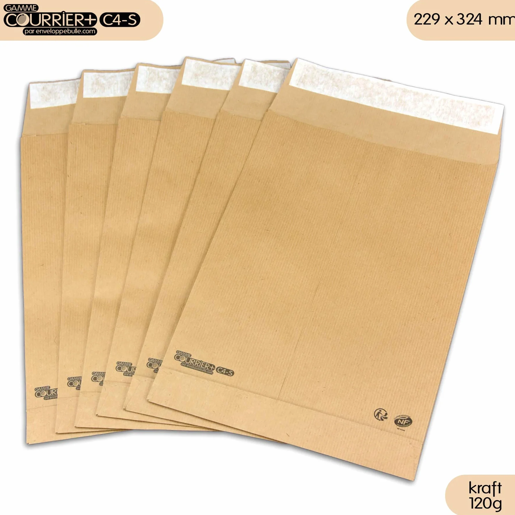 Buste in carta Kraft, 120 g, a soffietto, formato C4