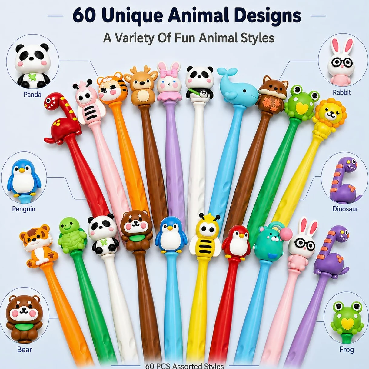 Set di gomme da cancellare a forma di animale, Kawaii in stile cartone animato, graziose forniture scolastiche per premi in classe, regali di compleanno e ritorno a scuola (60)