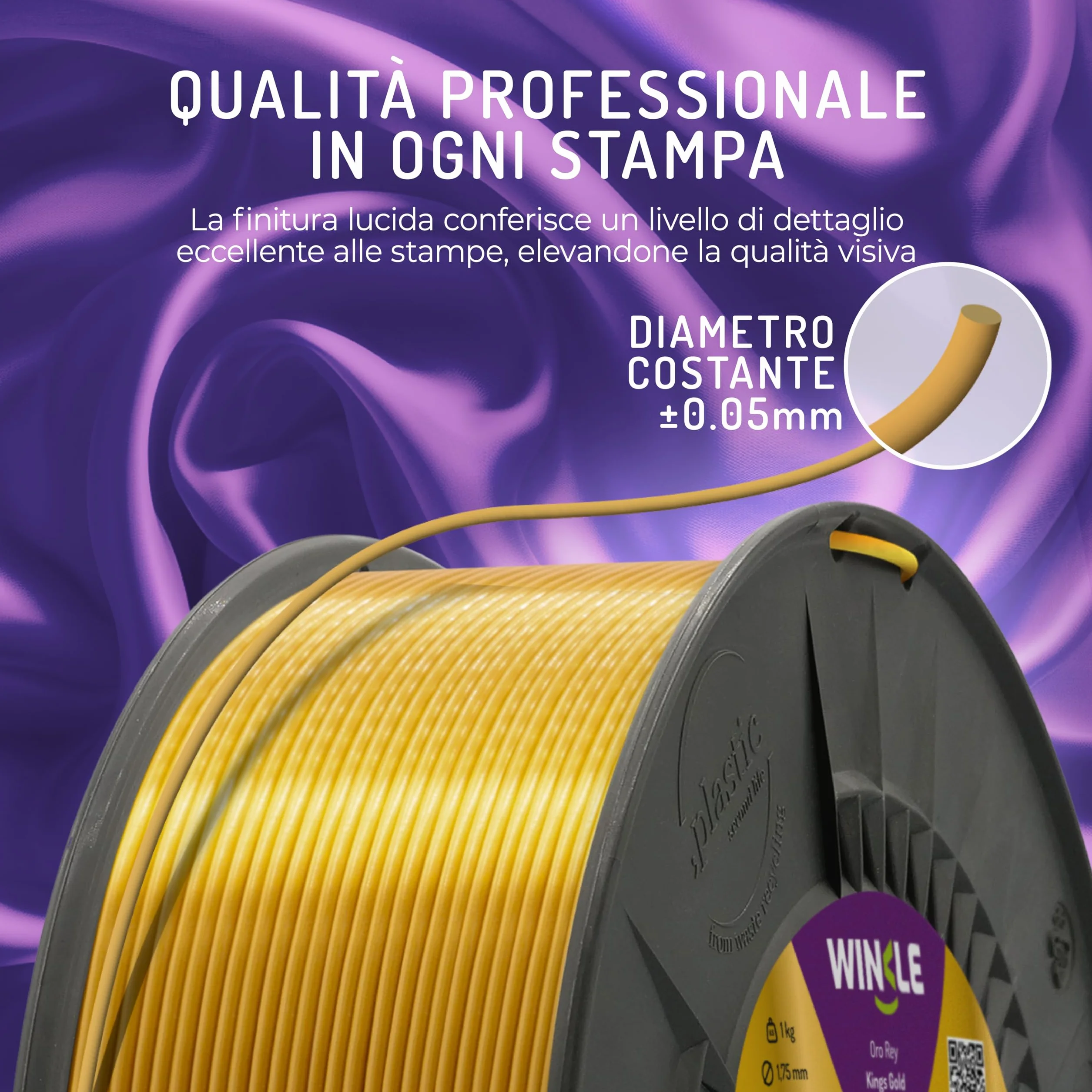 WINKLE Filamento PLA Silk 1.75mm Oro King 1kg per Stampante 3D FDM Precisione Dimensionale +/- 0.05mm