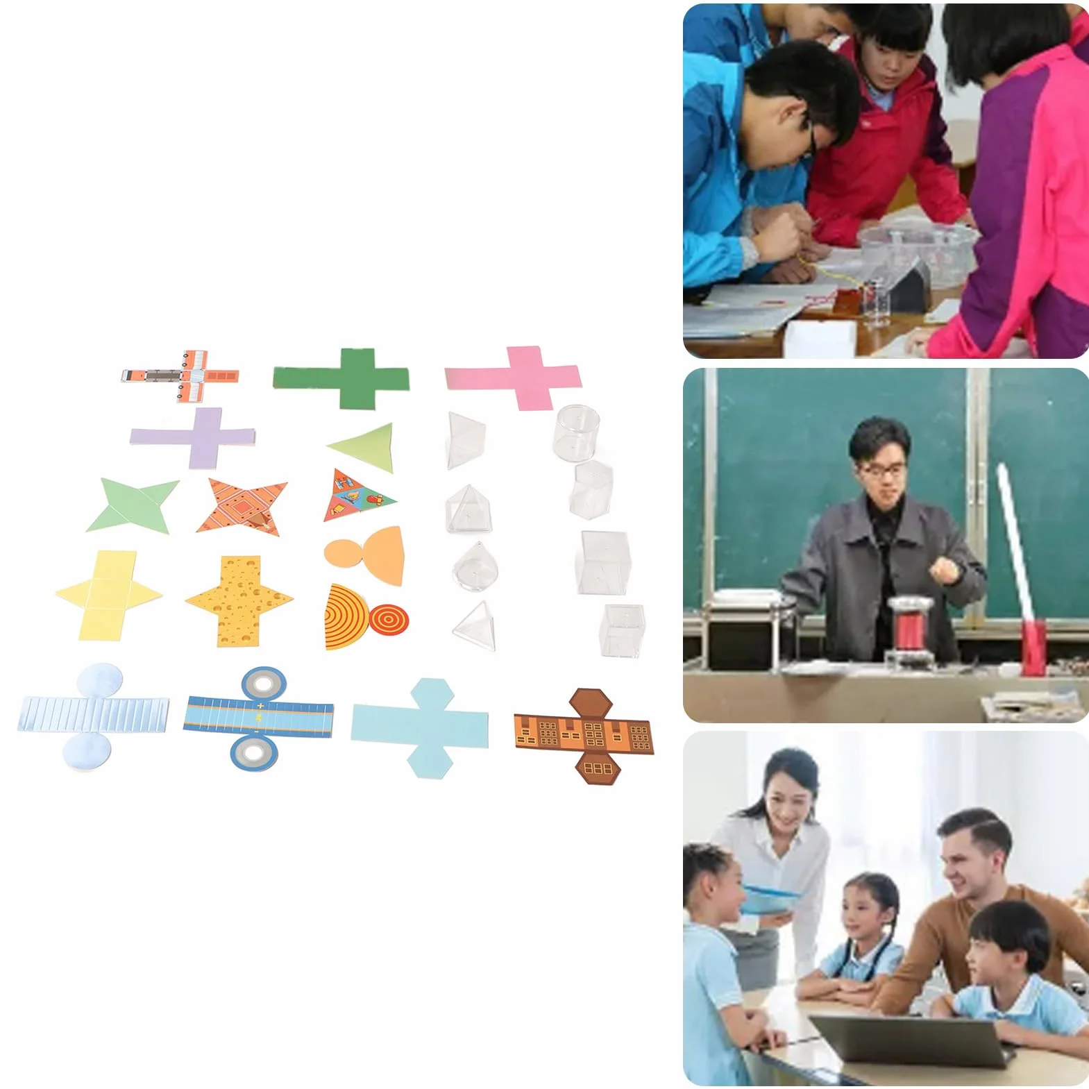 Solidi Geometrici Trasparenti 8 Pezzi Forme 3D Educative con Carta Pieghevole Coperchi Rimovibili