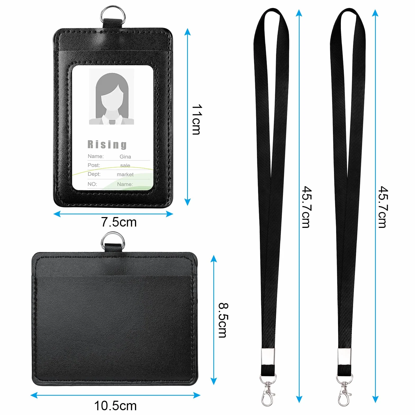 Vicloon Porta badge in pelle PU 2 pezzi con finestra trasparente per ID e slot carte credito cordino staccabile nero verticale orizzontale