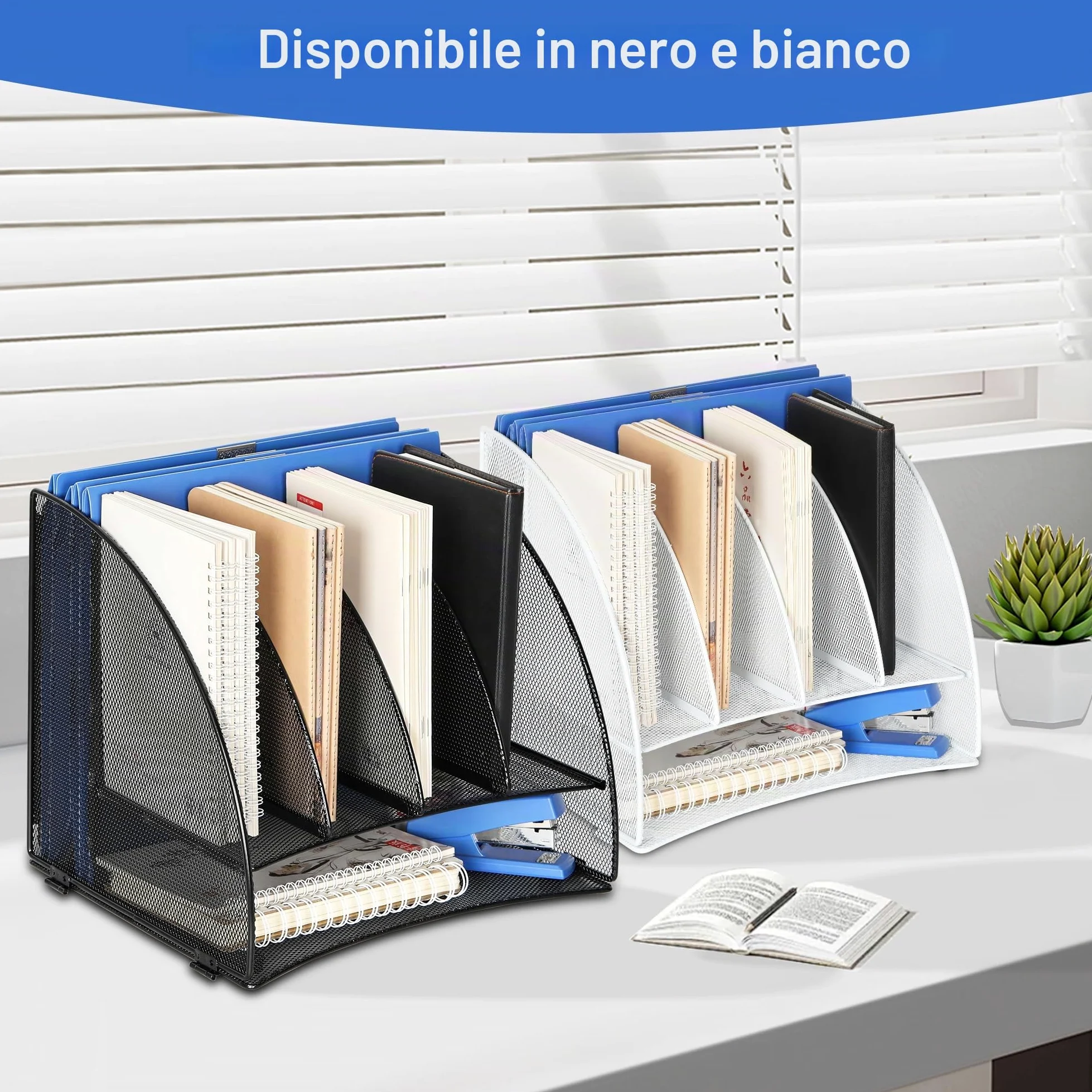 TQVAI Organizer Scrivania, Metallo 6 scomparti Portadocumenti da Scrivania, Portariviste Organizer Documenti A4 per Scuola, Casa, Ufficio Cancelleria, Nero