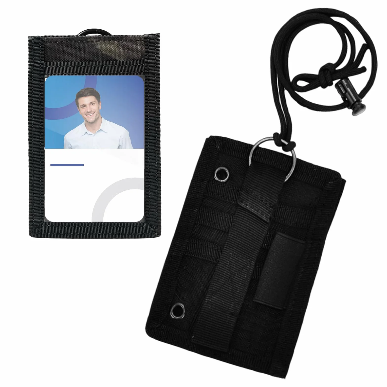 Porta Badge Tattico Staccabile con Cordino Regolabile e Portapenne, per ID Tag, Biglietti da Visita, Nero