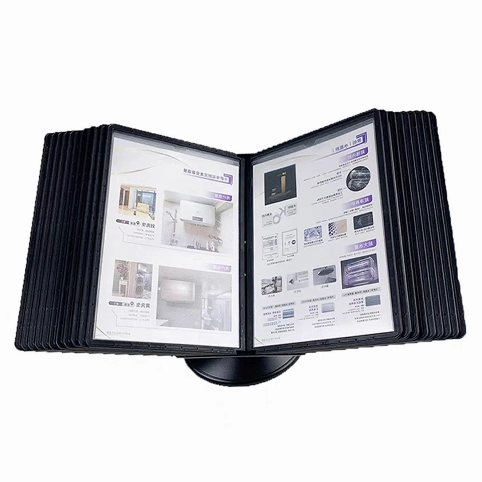 Portadocumenti da scrivania regolabile in PVC e metallo | Espositore da ufficio nero da 10/20 pagine: organizer di riferimento(10 pages)