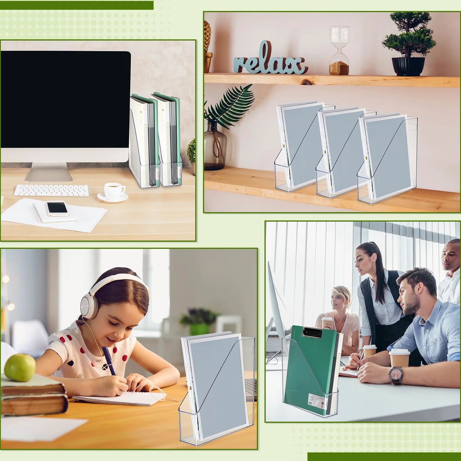20 portariviste in plastica trasparente con manico, organizer verticale per riviste, documenti, per casa, ufficio, scuola, lavoro, studio, forniture per scrivania