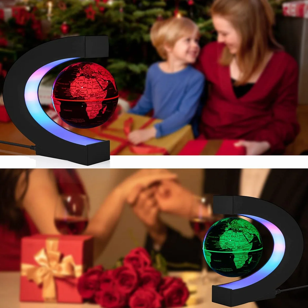 Magnetico Levitazione Galleggiante Mappa del Mondo Globo Multi-Color Cambiando Rotante Globo Levitante con Luci LED Ufficio Casa Decorazione Gadget per Amico Insegnante Business Compleanno Regalo