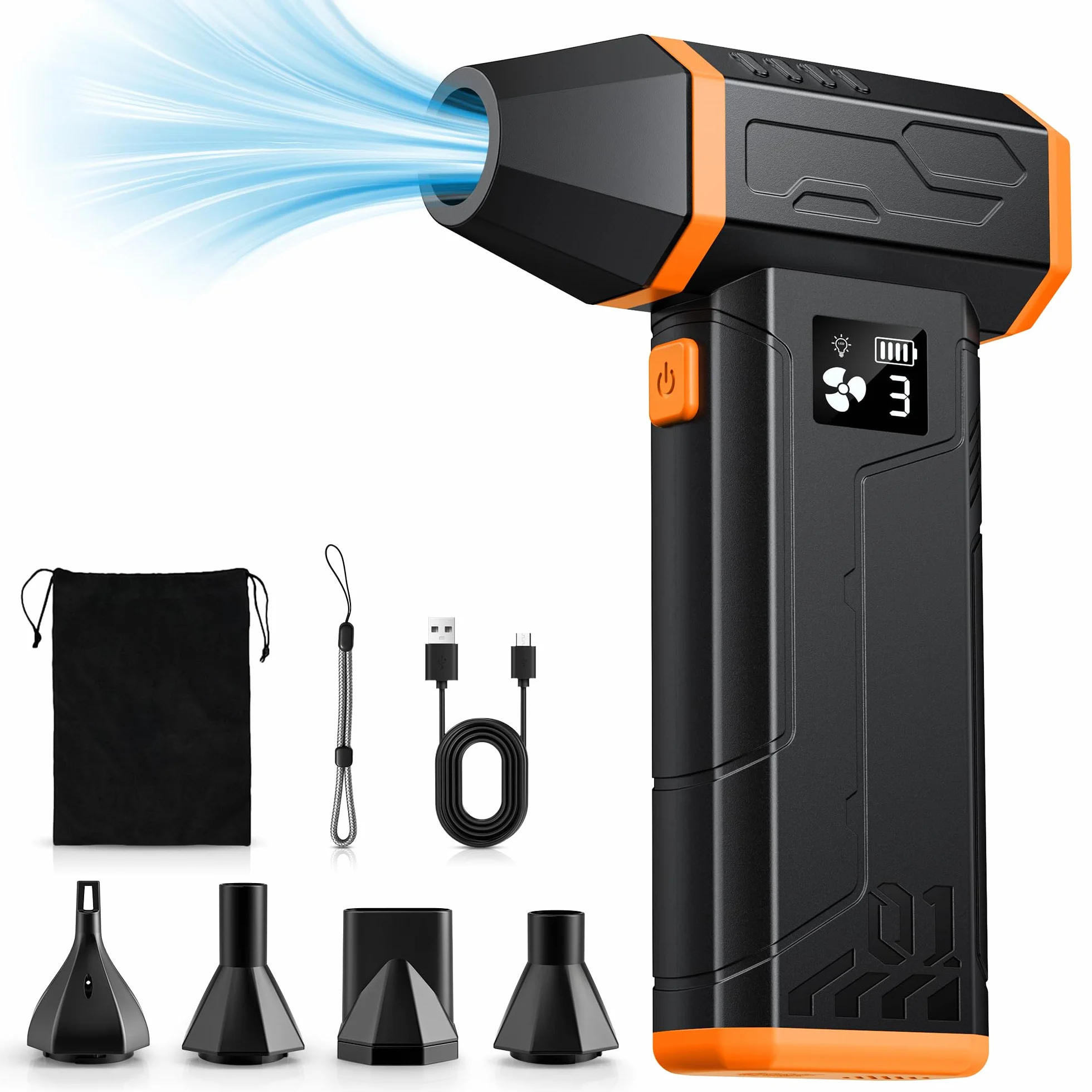 VIWAVE Aria Compressa Spray Elettrico 150000RPM,3 Velocità Soffiatore a Batteria Kit Pulizia PC,Aria Compressa Portatile Air Duster con LED,Mini Aria Compressa per PC Tastiera Auto Divano