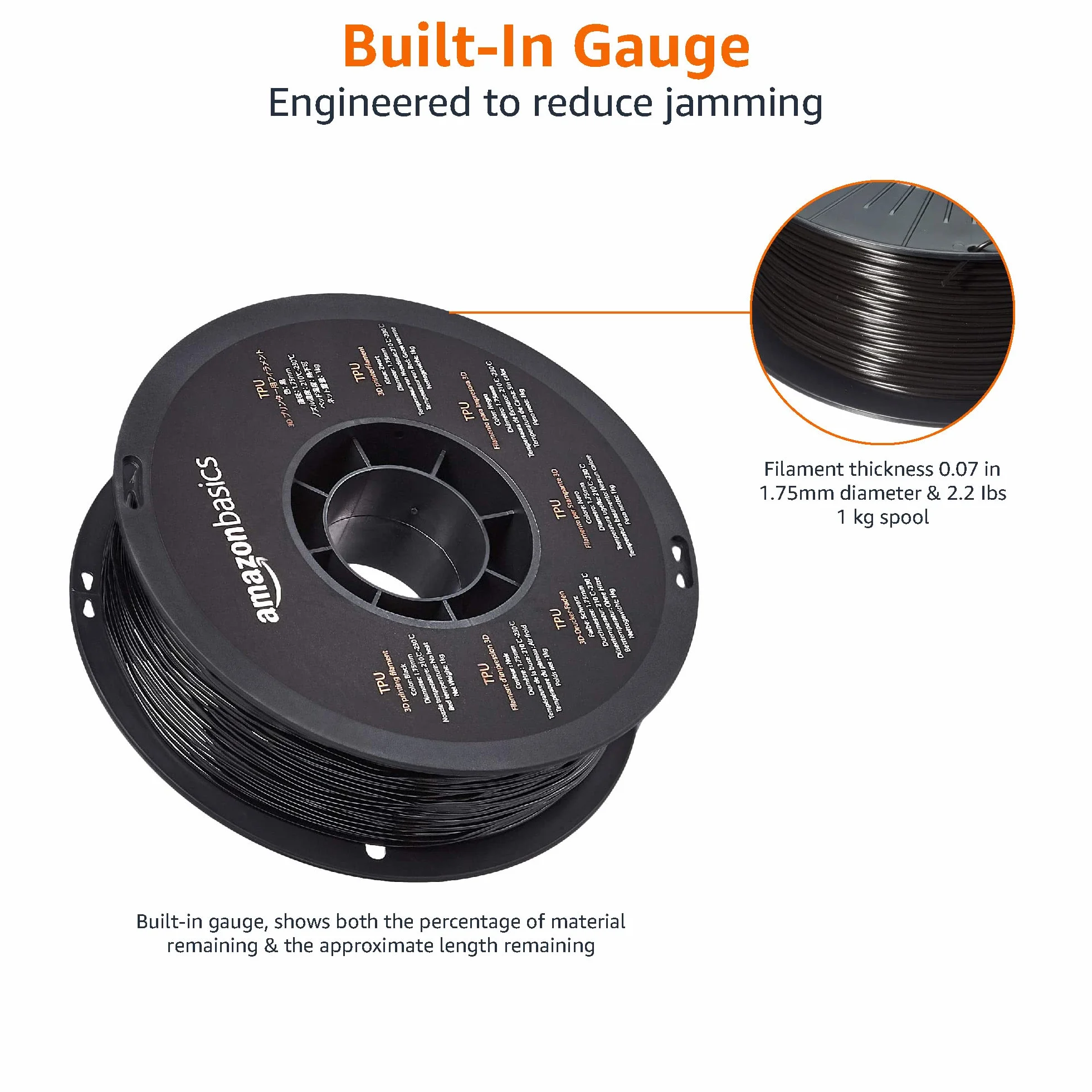 Amazon Basics Filamento TPU 1.75 mm nero 1 kg per stampanti 3D
