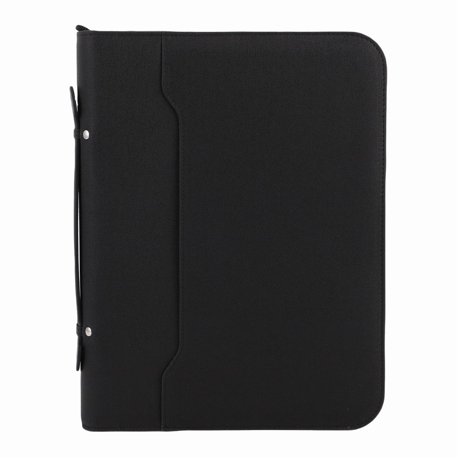 Portafoglio aziendale con cerniera, 10 buste portadocumenti trasparenti, pelle PU, taccuino da 30 fogli, calcolatrice solare a 12 cifre, cover per tablet da 10,1 pollici, nero