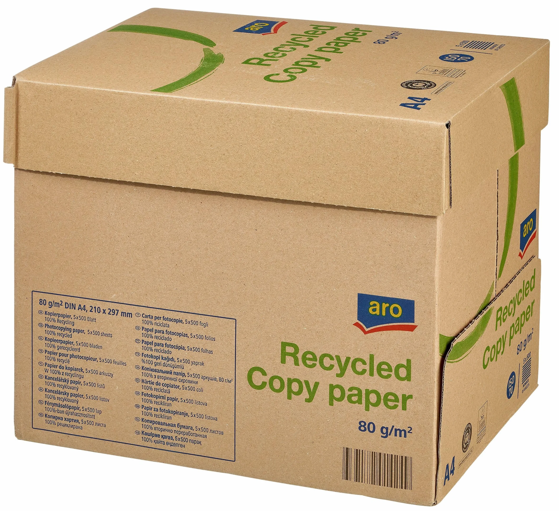 aro Carta riciclata per fotocopiatrice A4, 2500 fogli (5x500), spessore: 80 g/m², multiuso, per stampante laser/inchiostro, attività commerciali, ufficio (Carta riciclata - grigia)