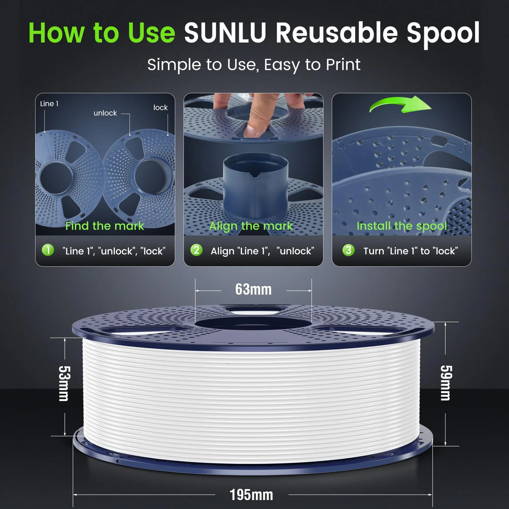 SUNLU PLA Filamento 1.75mm 1KG per Stampante 3D FDM Nero