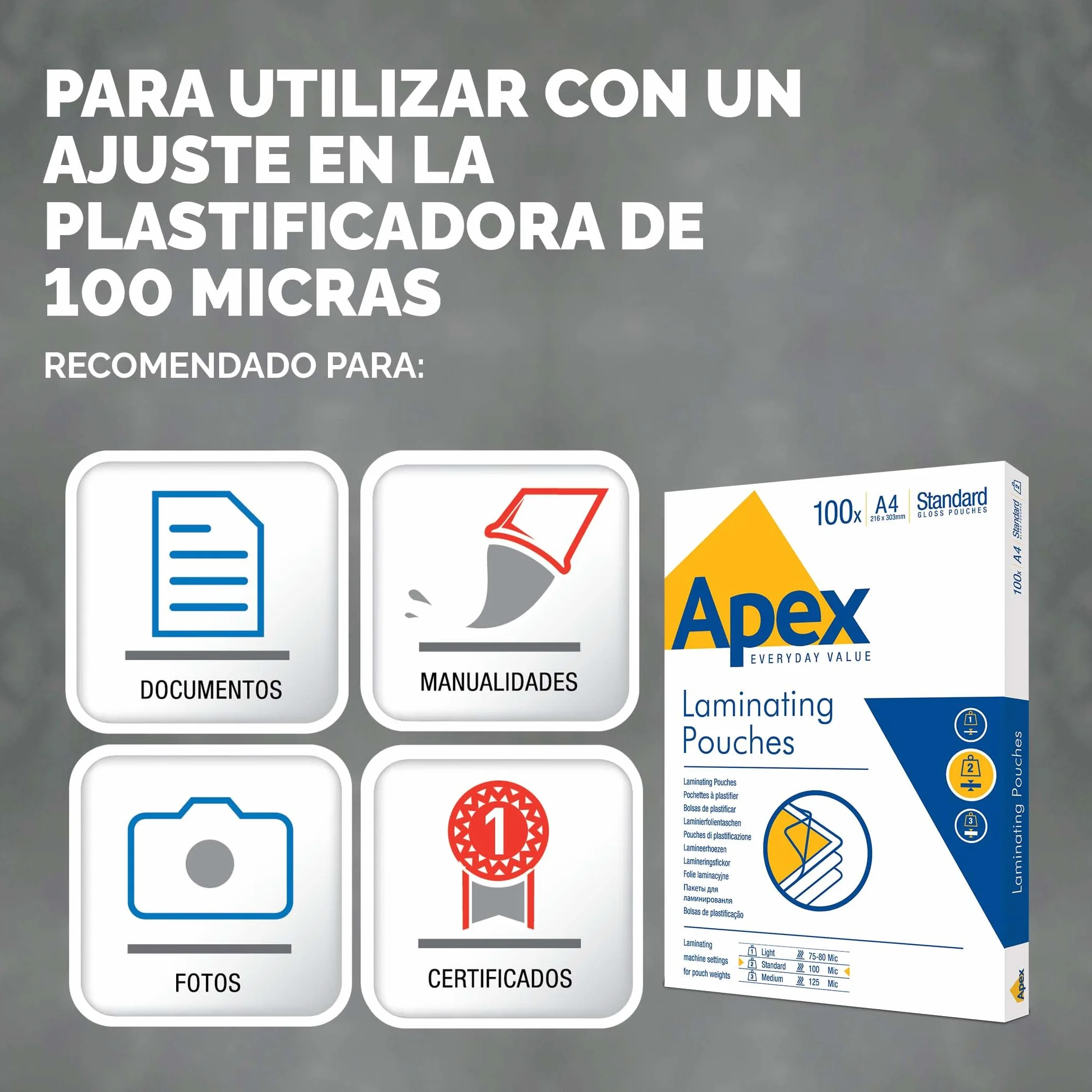 Fellowes A4 Pouches plastificazione Apex lucida 100 fogli