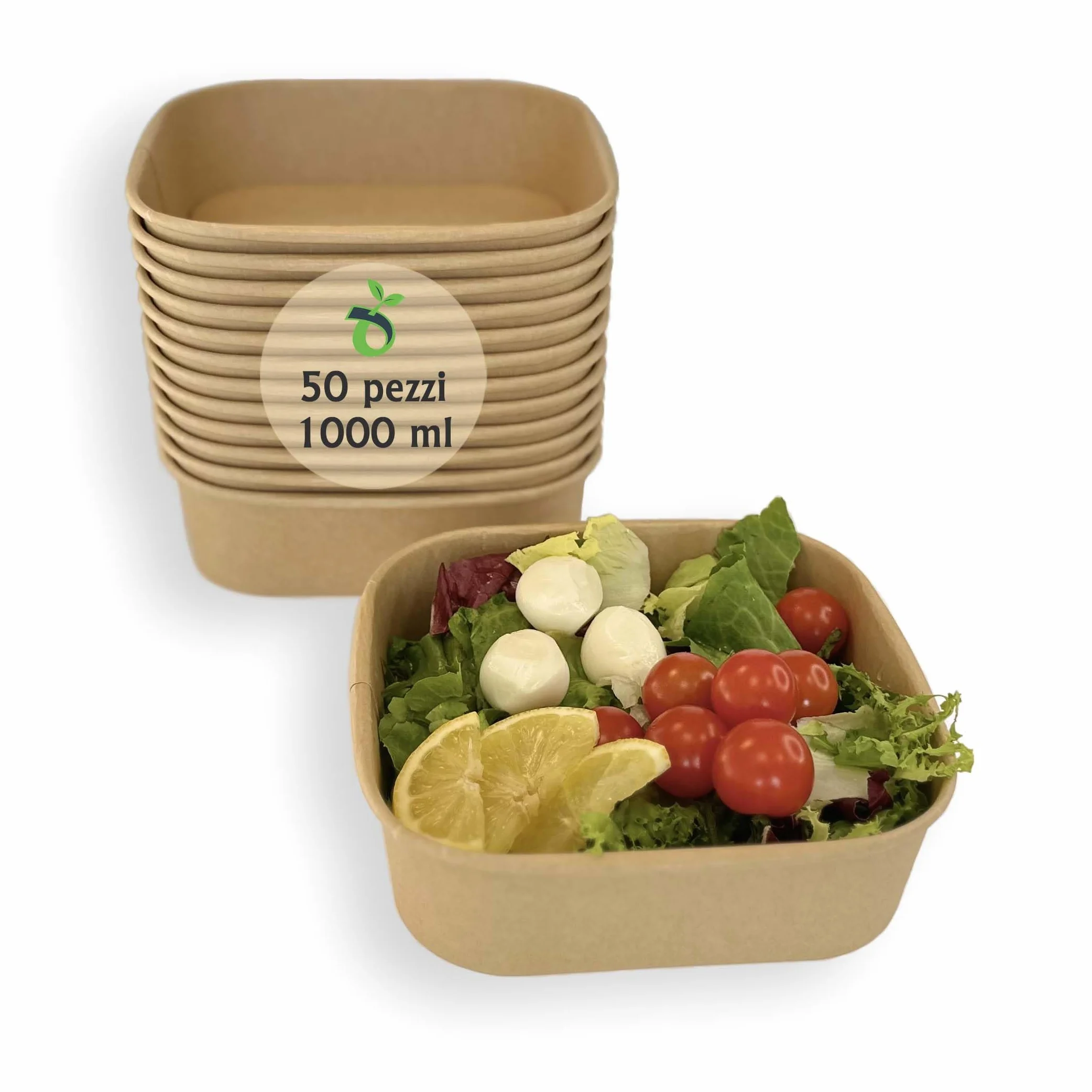 Salatiera Quadrata Carta Kraft 1000 ml 50 Pezzi Contenitori Monouso per Insalate Poke Bowl