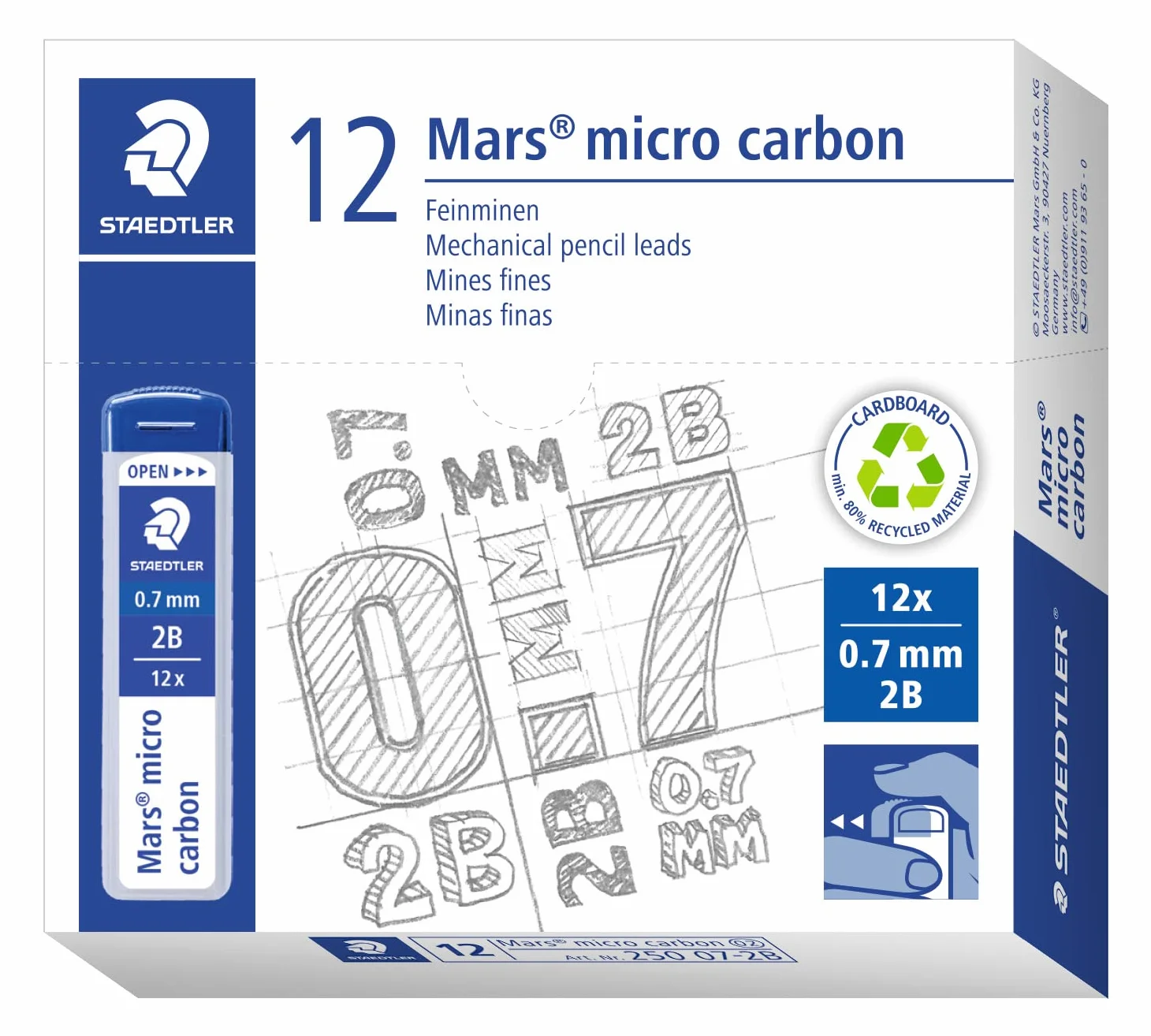 Staedtler 250 07-2B Mina Sottile Micro 0.7 mm 2B 12 Pezzi