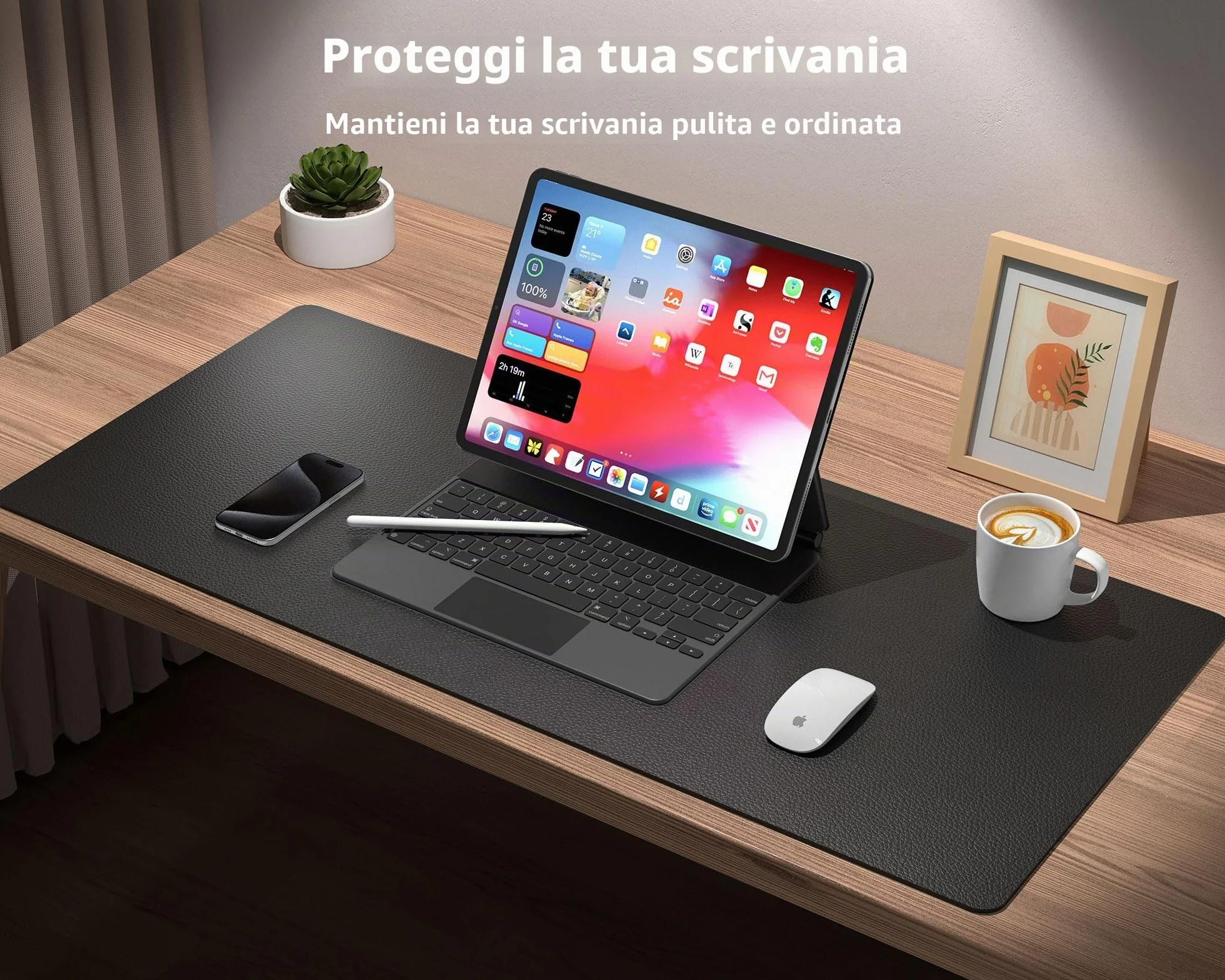 Tappeto da ufficio in pelle PU 80x40 cm nero antiscivolo impermeabile per scrivania