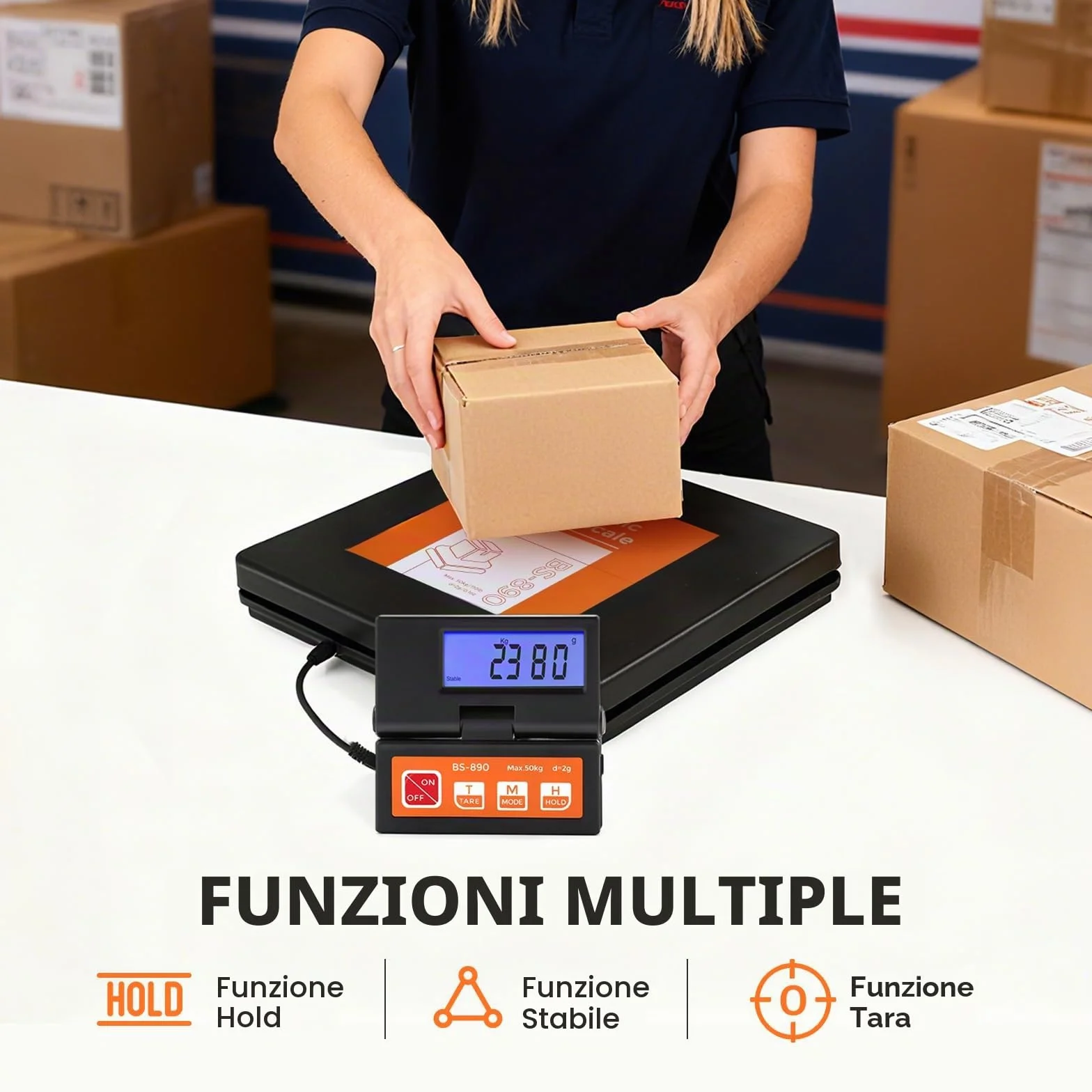 Bonvoisin Bilancia postale digitale 50 kg 110 lb 2 g display LCD separato batterie AAA adattatore UE inclusi g kg oz lb indicatore stabile Hold