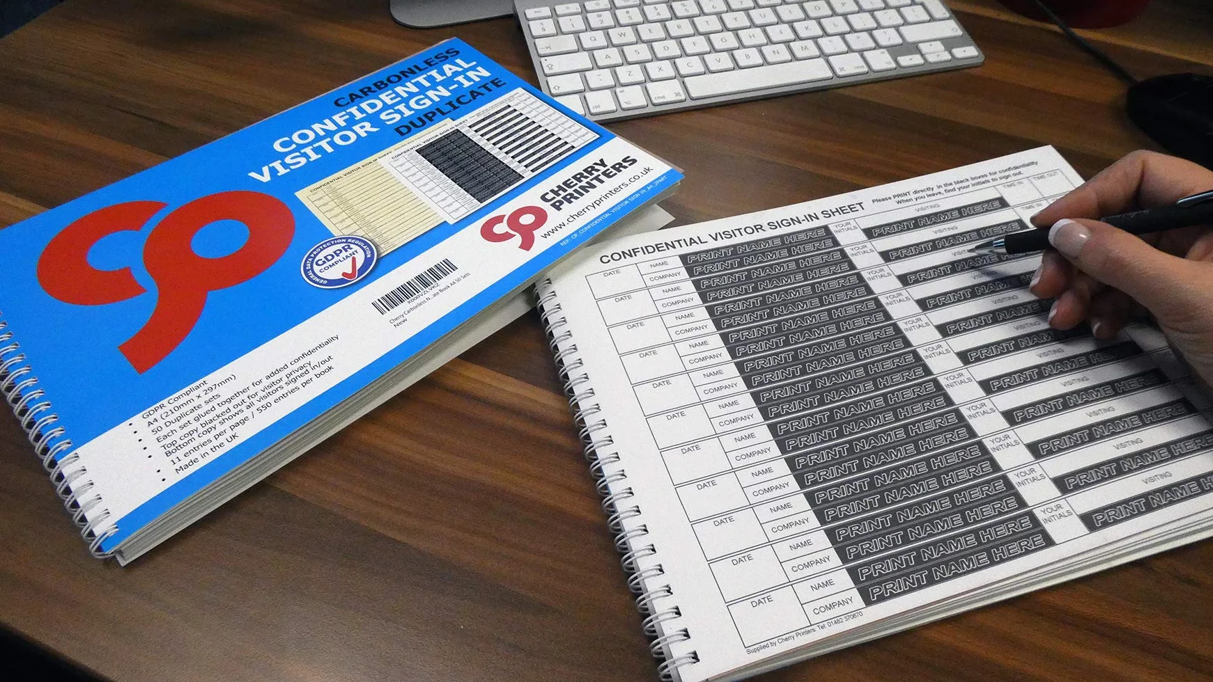 Cherry Printers Carbonless NCR Visitor Sign in Duplicate Wiro Book A4 50 Set