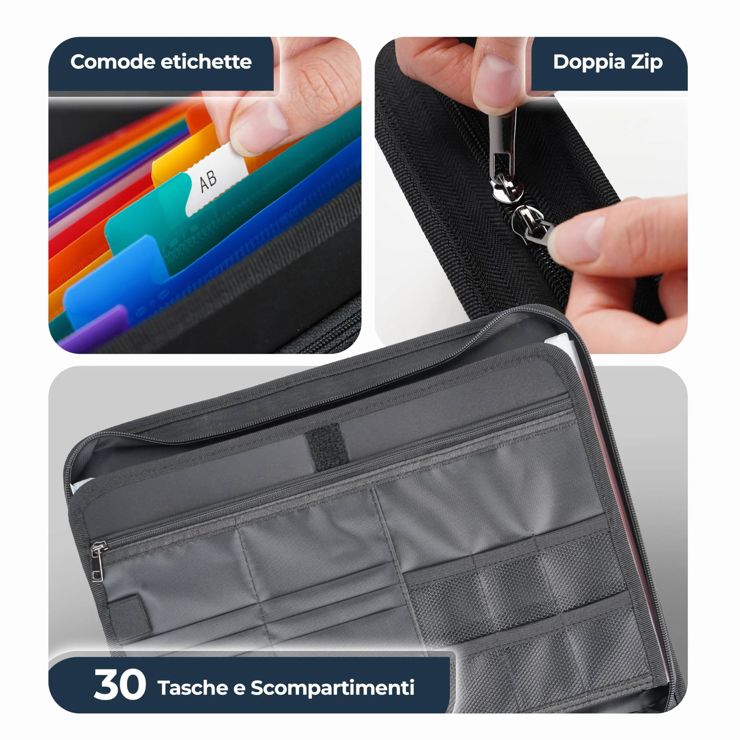 Cartella Portadocumenti in Eco Pelle Nera Porta Documenti A4 12 Slot Carte Organizer Ufficio Viaggio 36x26x5 cm