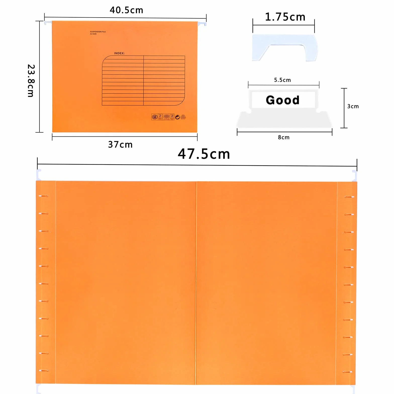25 Pezzi Cartelle Sospese Foolscap, Cartelline da Appendere con Linguette e Inserti per Ufficio, Scuola, Casa, Organizzazione(Arancione)