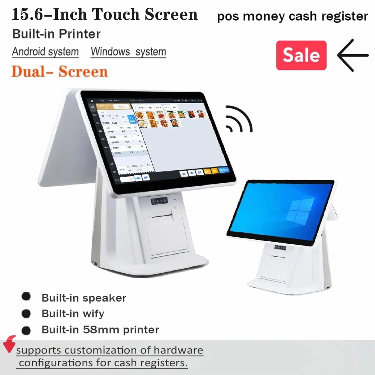 Registratore di Cassa per Punto Vendita al Dettaglio con PC Touch Screen da 15,6 Pollici, Stampante Termica per ricevute Integrata, Software POS per registratore di Cassa