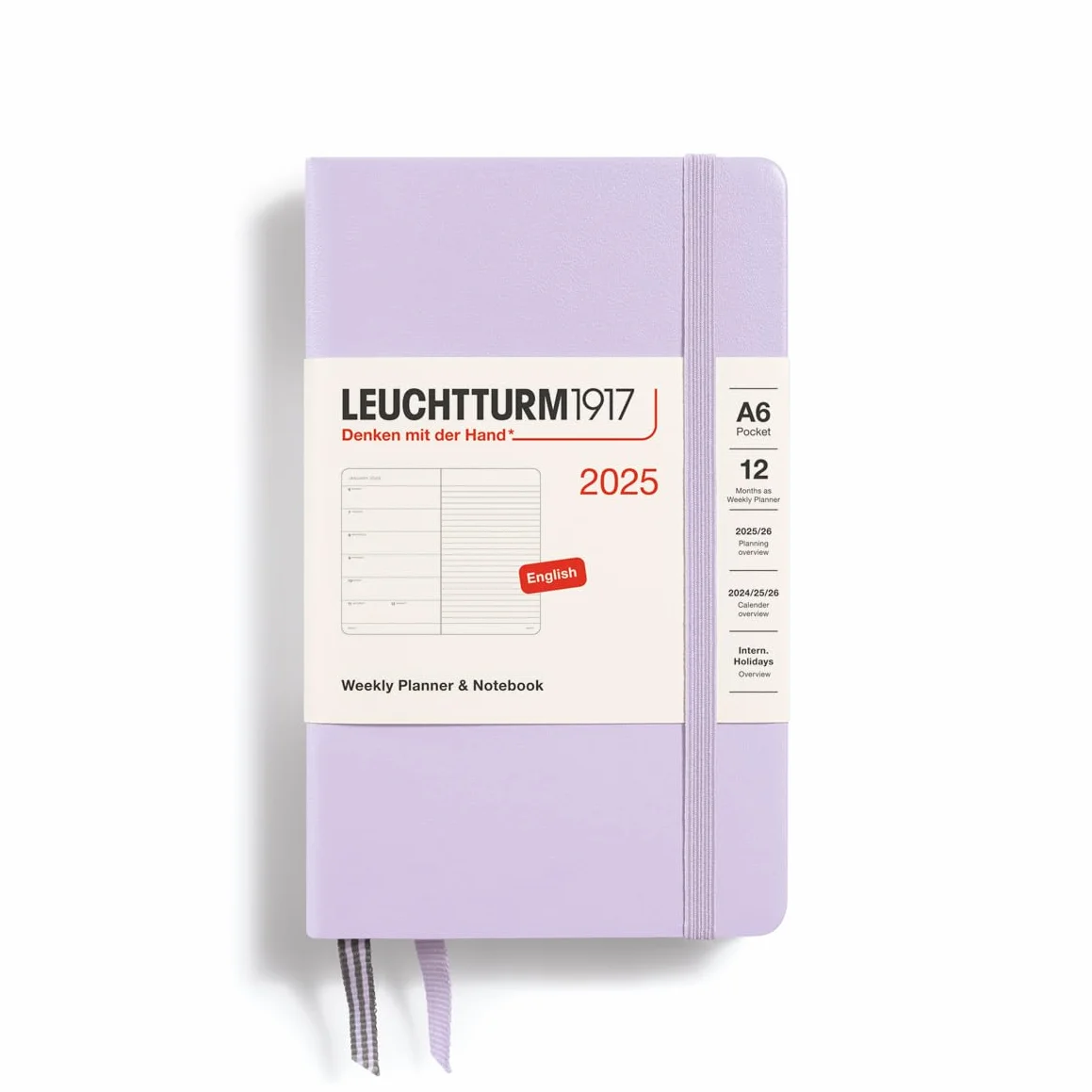 LEUCHTTURM1917 370645 agenda e taccuino settimanale Pocket (A6) 2025, lilac, Inglese