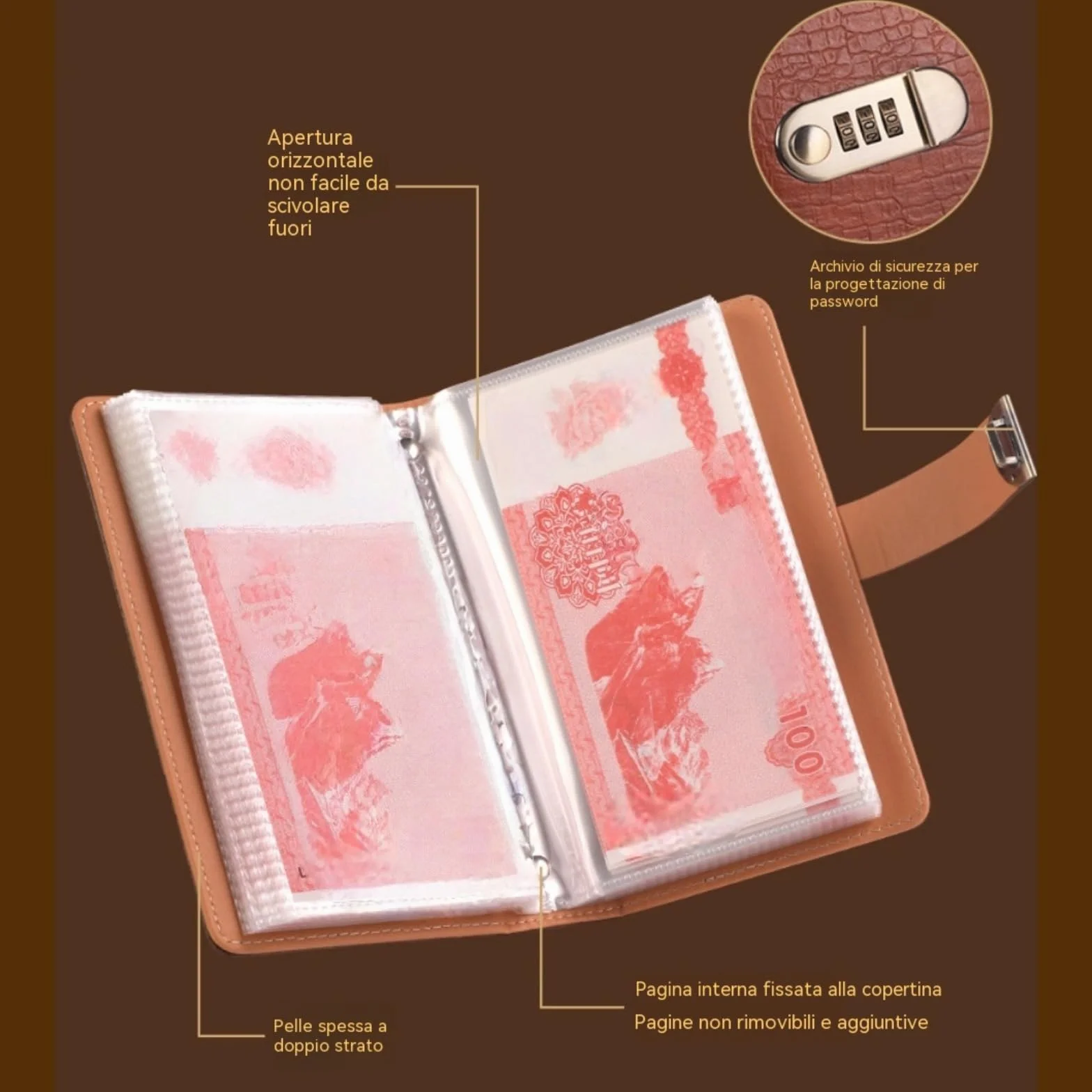 Libro del risparmio con 100 buste porta soldi e lucchetto a password, agenda budget planner italiano