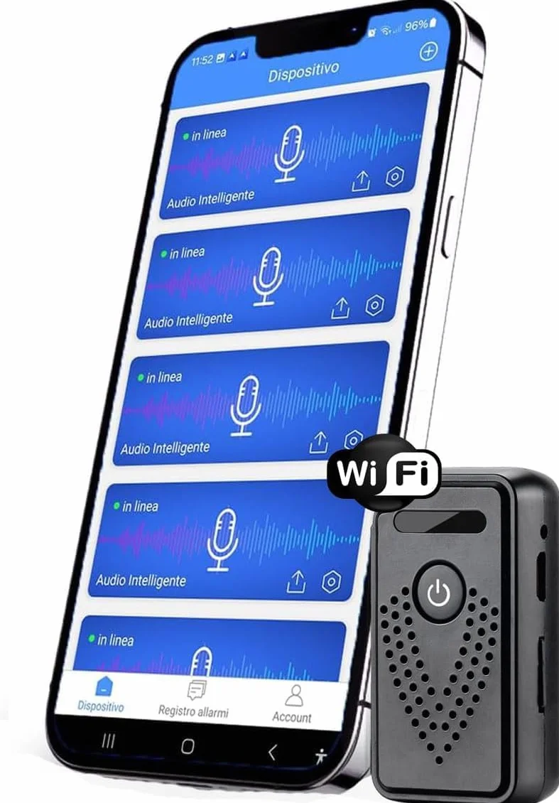 Registratore Vocale Digitale Professionale con Controllo Remoto via Wi-Fi e Trasferimento File a Distanza su smartphone (King Guard F1)