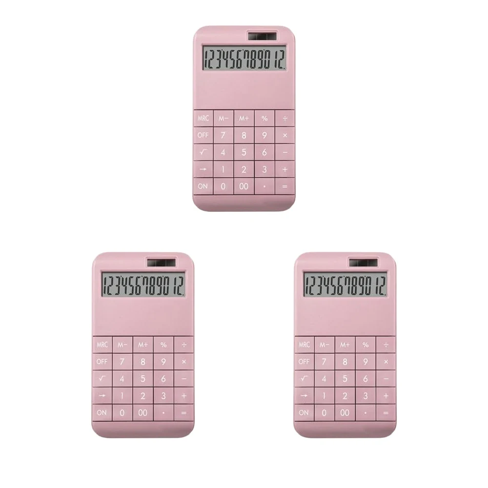 Set di 3 calcolatrici da tavolo a 12 cifre con display LCD a doppia alimentazione per casa e ufficio, rosa