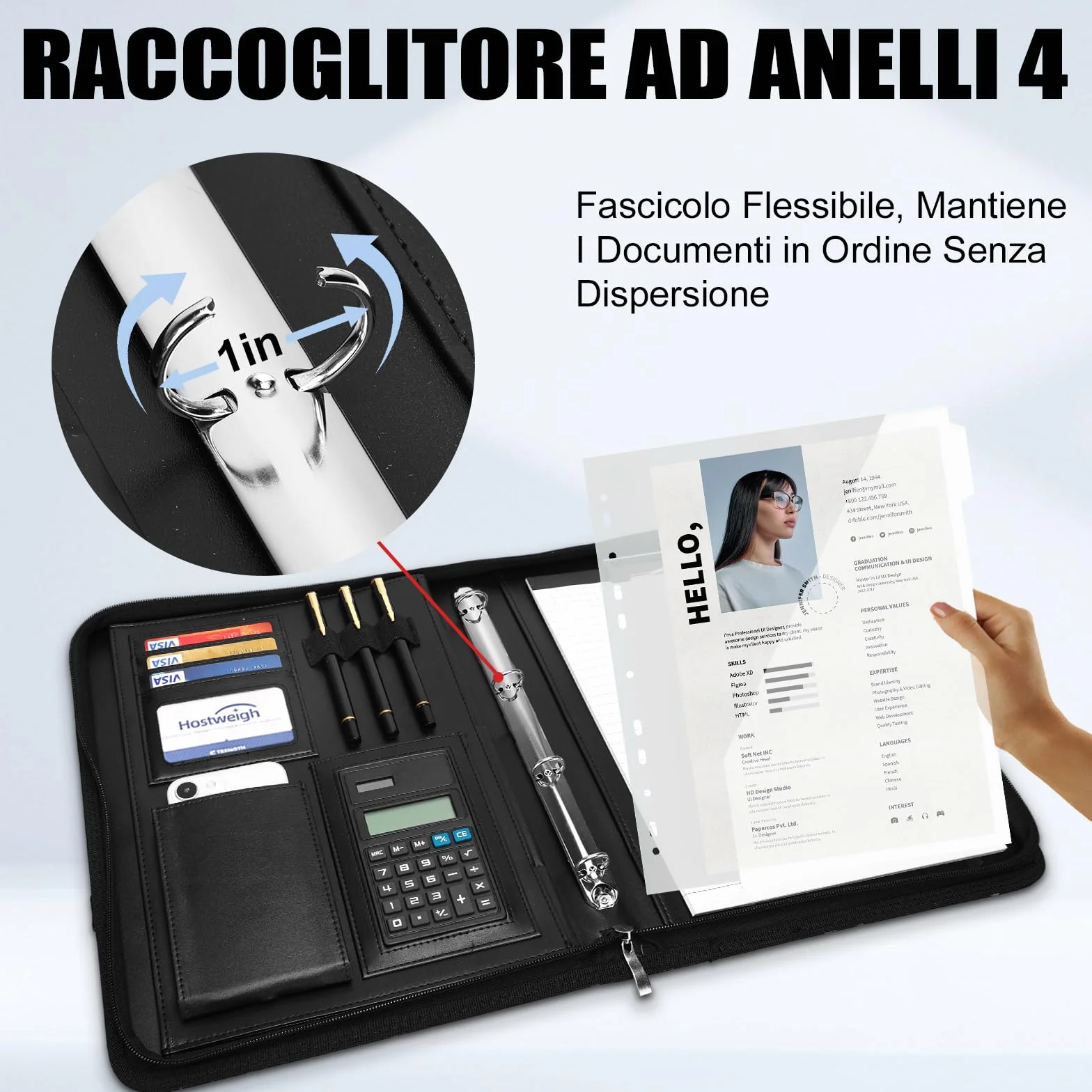 Leathario Cartella Portadocumenti A4 Pelle Vegana con Maniglia e Portablocco Raccoglitore ad Anelli