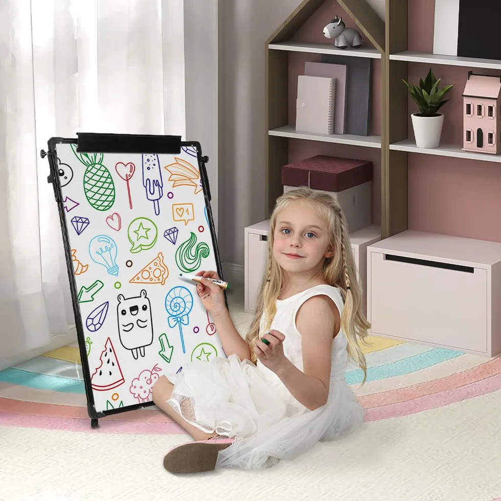 Homewell Lavagna bianca cancellabile su piedistallo, cavalletto magnetico per lavagna bianca con supporto, lavagna magnetica con cavalletto per confettato, ideale per ufficio, scuola o casa, 70 x 100