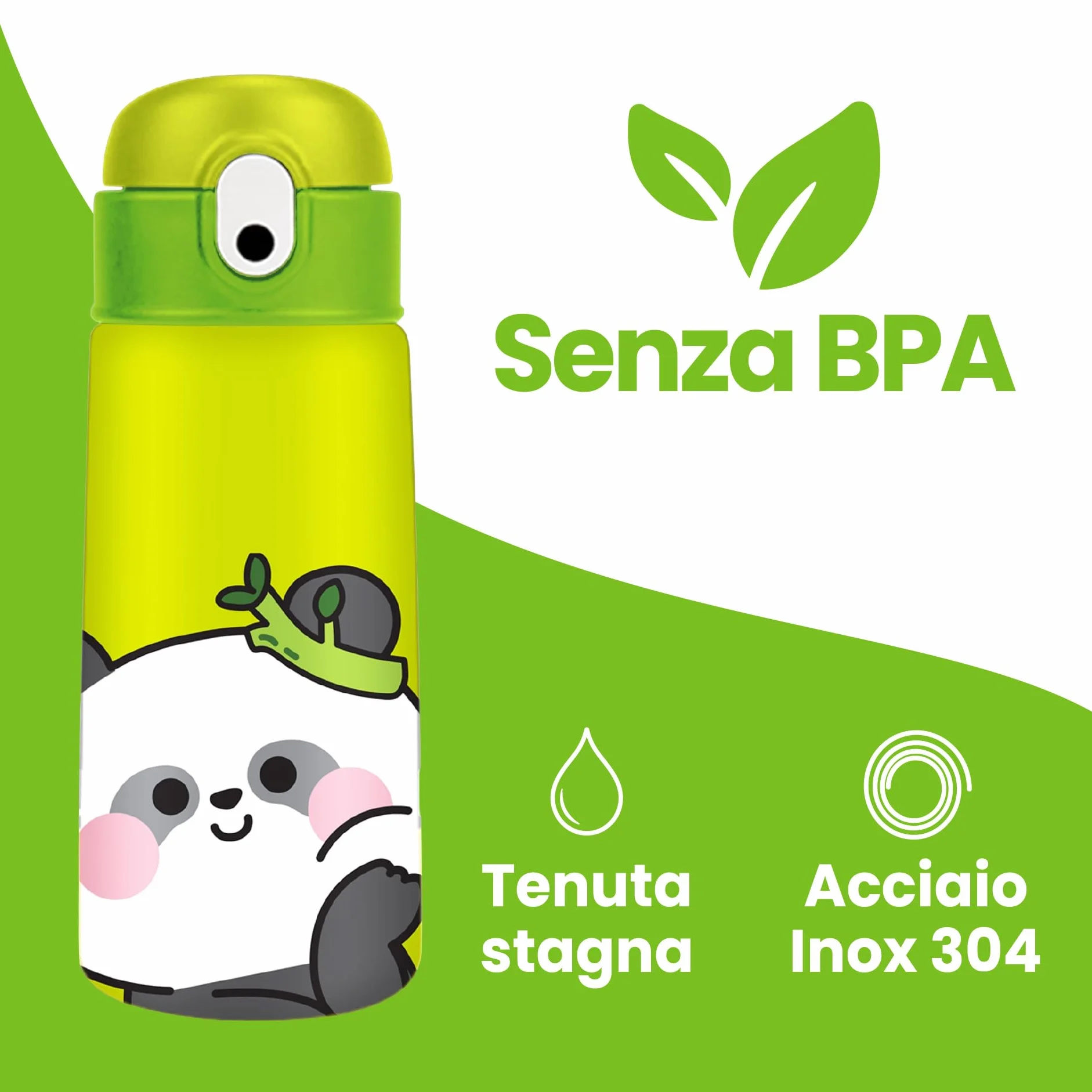 Borraccia termica Tema panda 460ml Acciaio BPA free Cannuccia Mantenimento caldo 12h freddo 24h