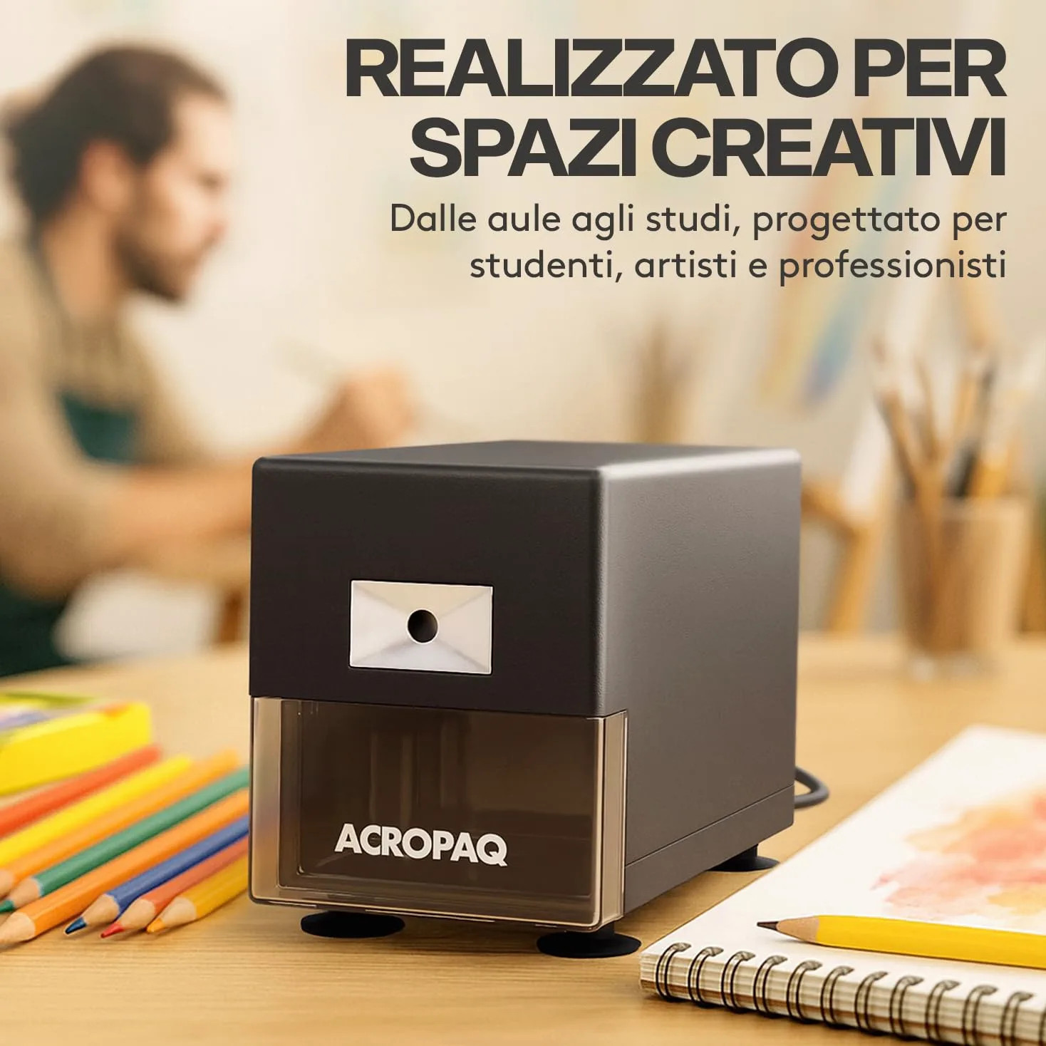 ACROPAQ Temperamatite - Professionale con serbatoio, Appuntalapis automatico con protezione surriscaldamento - Temperino elettrico