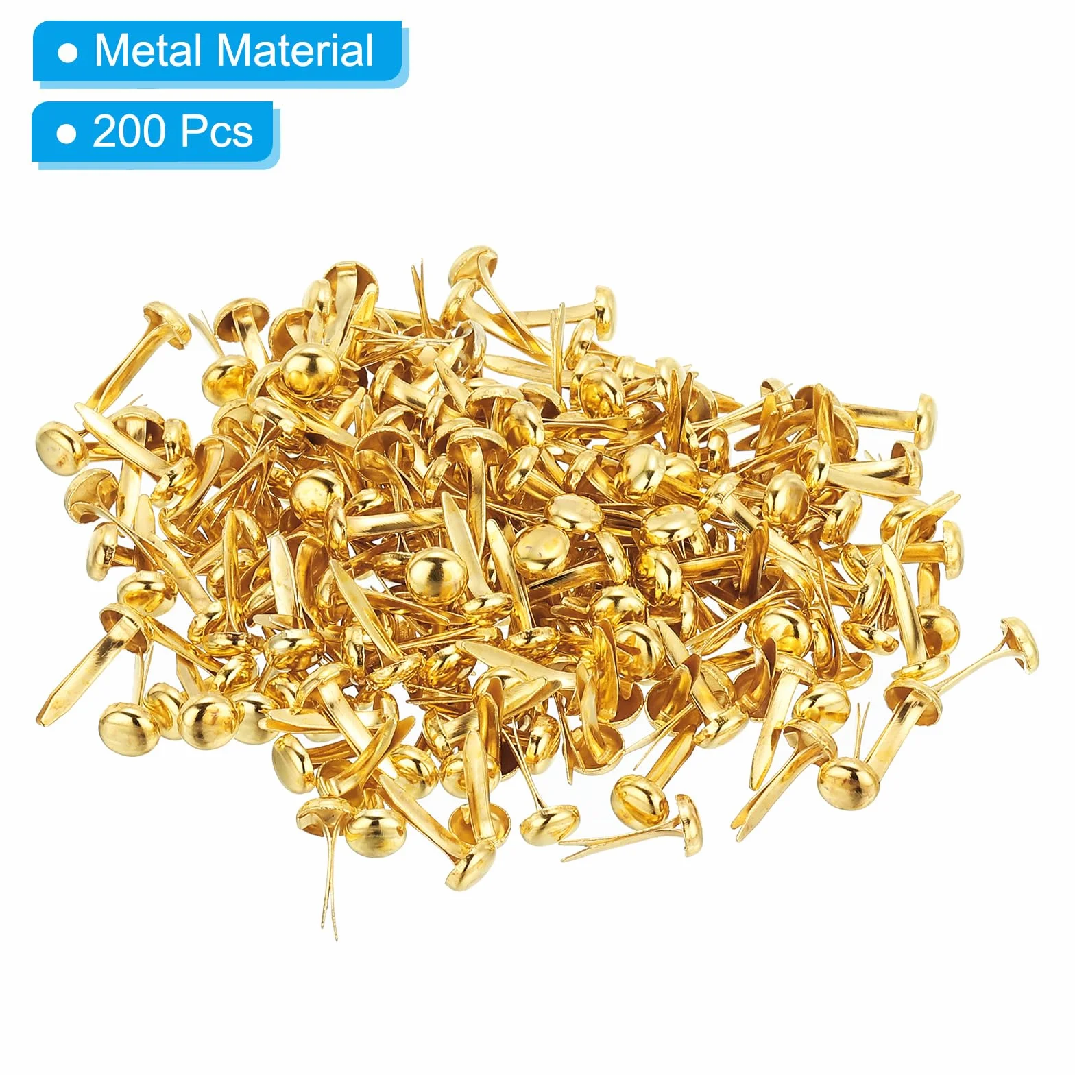 PATIKIL 200pz Fermacarte in Ottone Carta Spaccata Mini Chiodi Metallici Tondi Placcati per Artigianato, Oro, 6x12 mm
