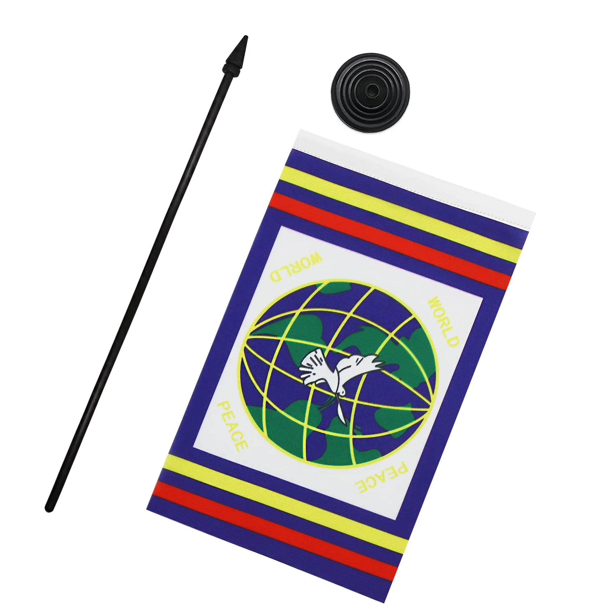 AZ FLAG Bandiera da tavolo Pace nel mondo 21x14 cm Piccola bandiera World Peace 100% poliestere asta 25 cm base plastica nera